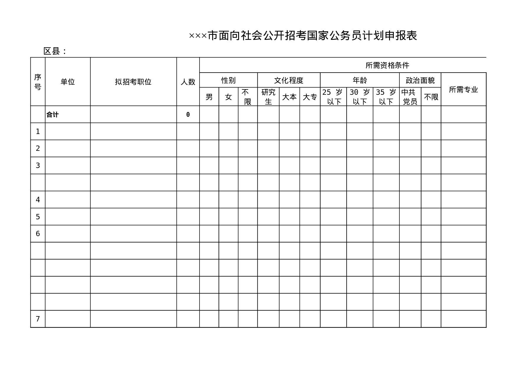 面向社会公开招考国家公务员计划申报表.xls 第1页