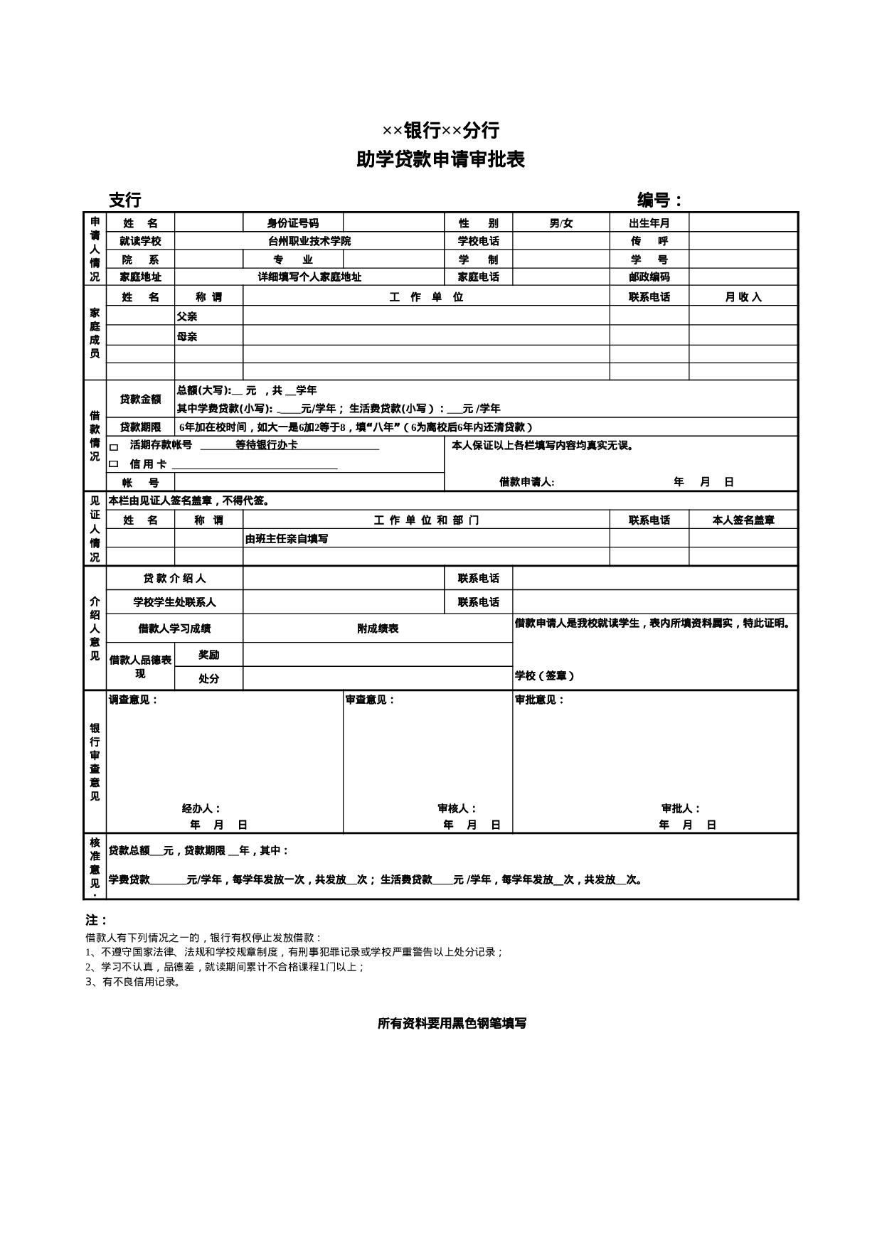 银行助学贷款申请审批表.xls 第1页
