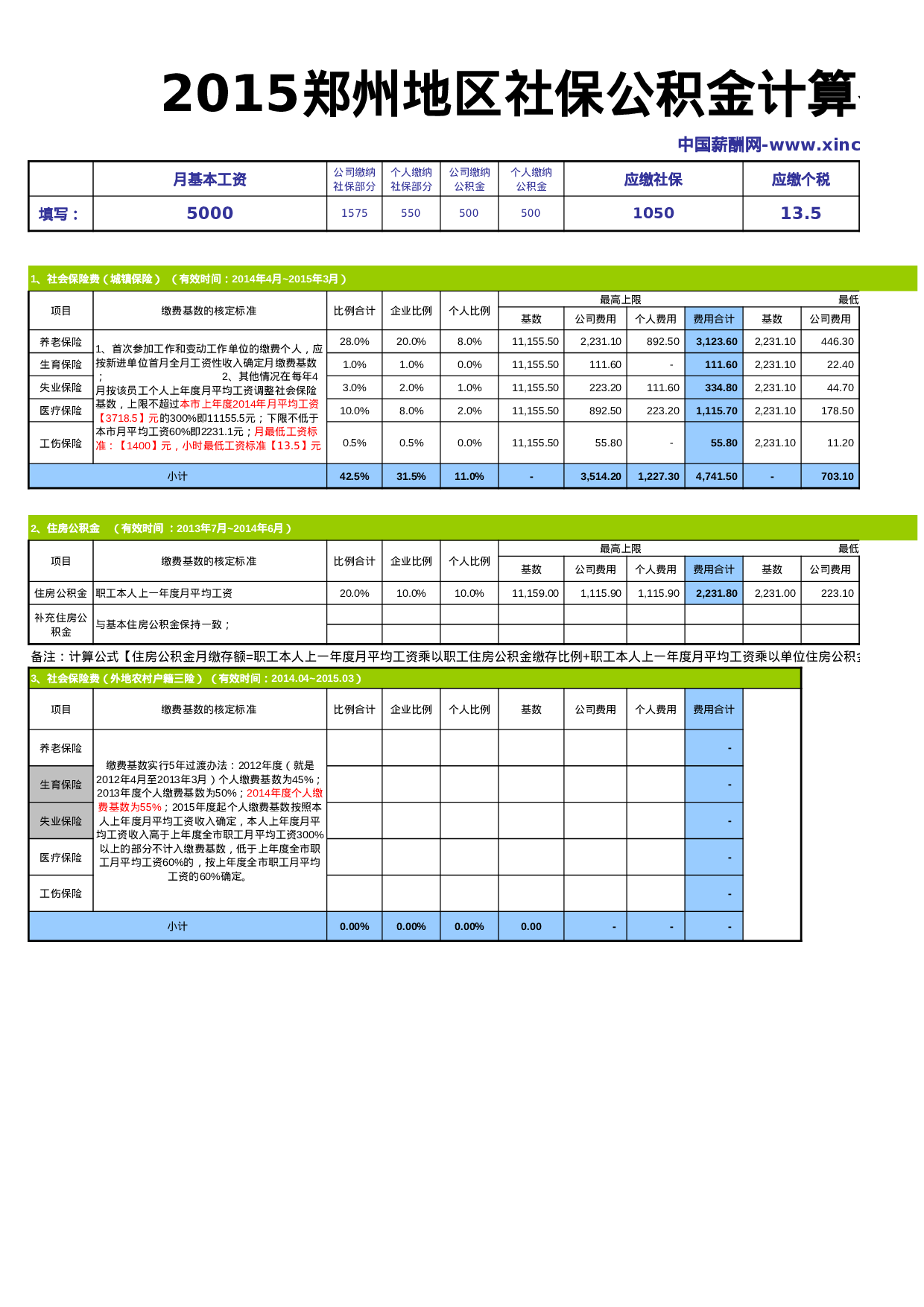 郑州地区最新社保公积金计算器.xls 第1页