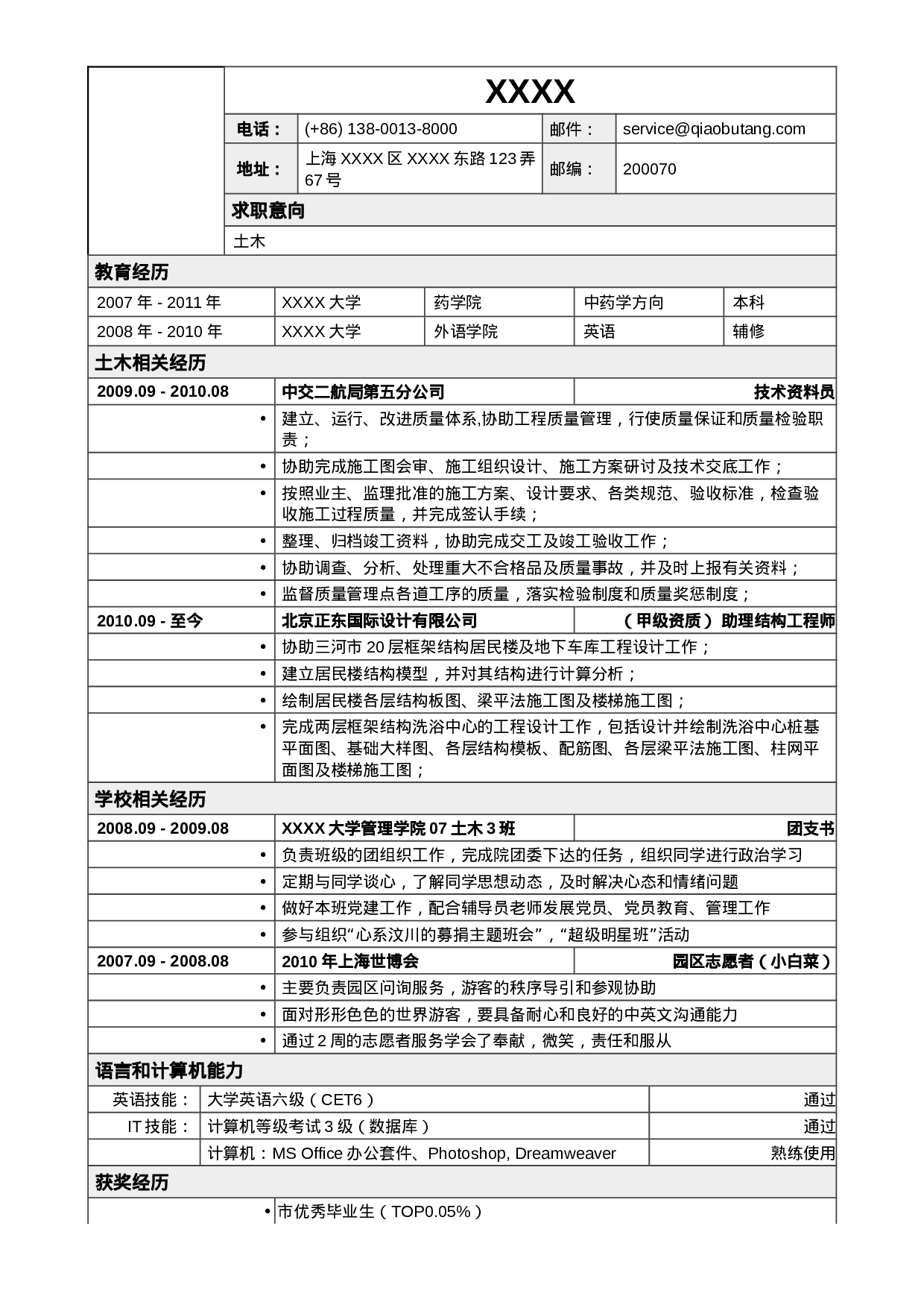 01应聘土木类岗位表格式.doc 第1页