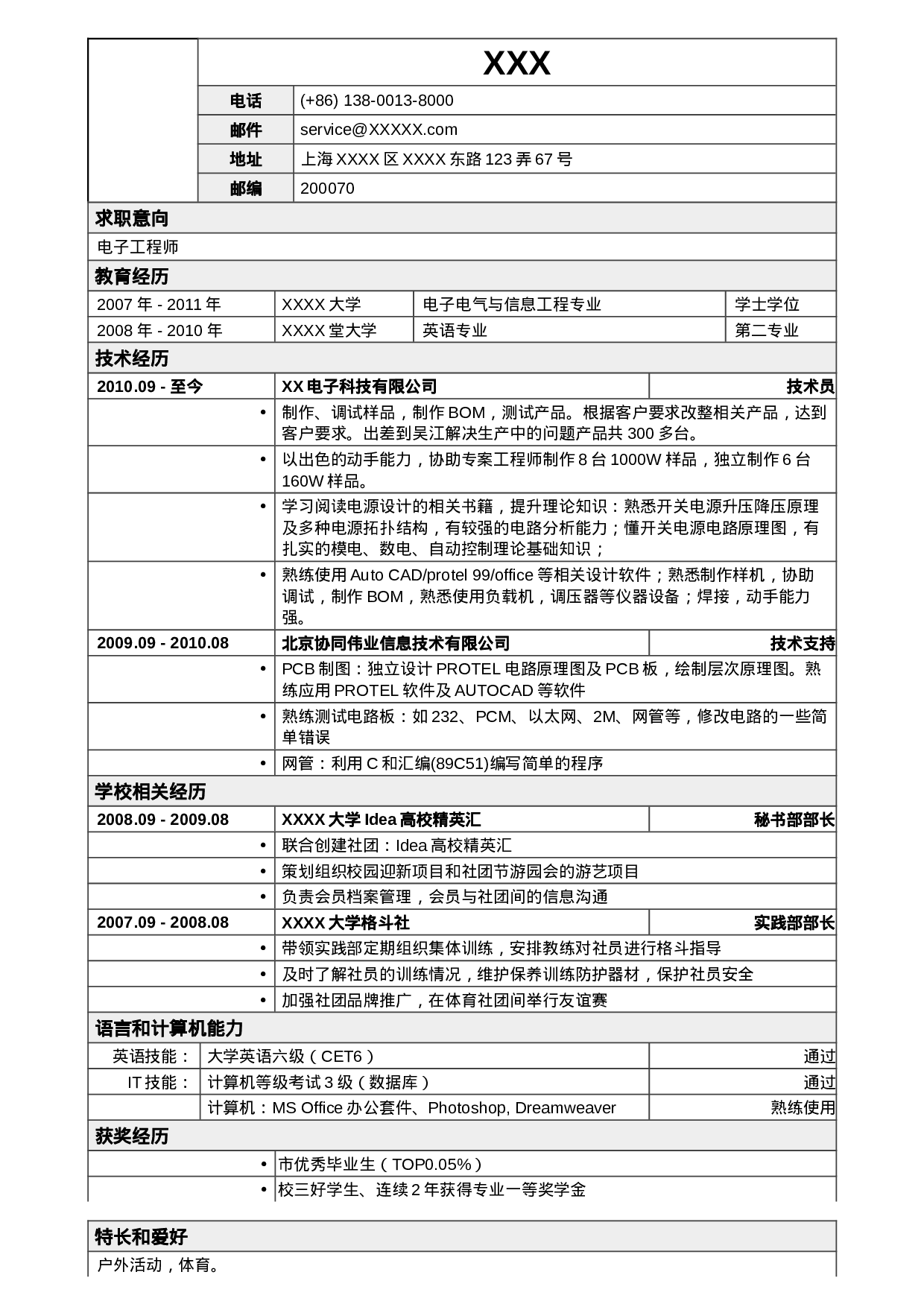 05应聘电子工程师岗位简历，一页式表格.doc 第1页
