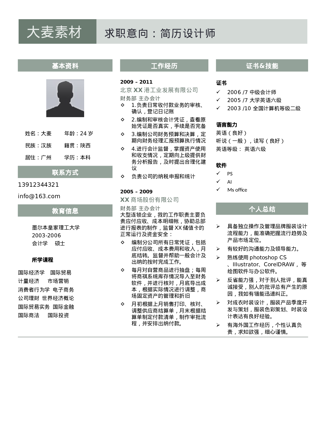 大麦精品参考简历_092.doc 第1页
