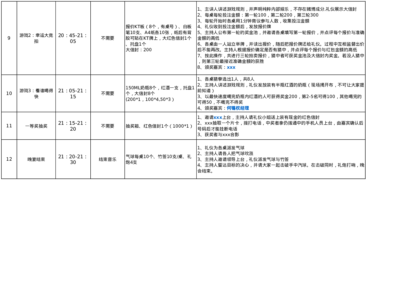 【年会策划方案】晚会活动过程控制表.xls 第3页