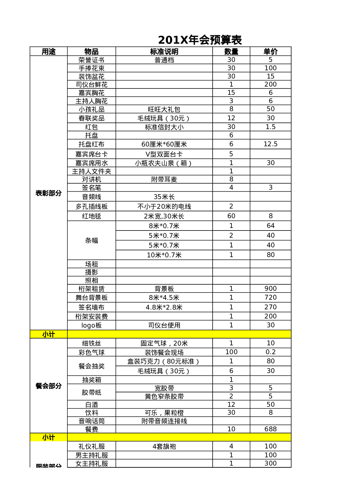 【年会费用预算表】年会费用预算表、采购清单.xlsx 第3页