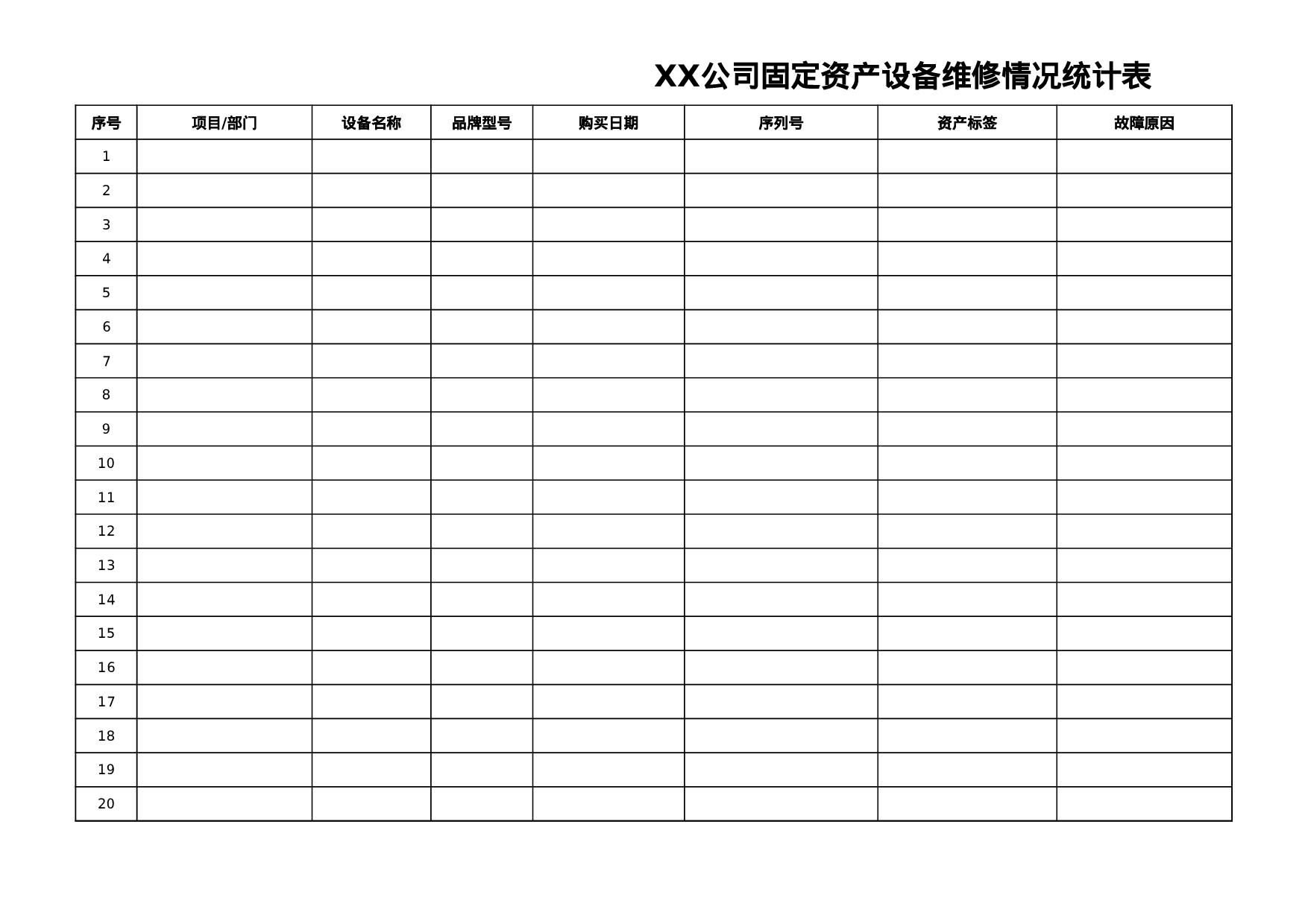 固定资产设备维修情况统计表.xls 第1页
