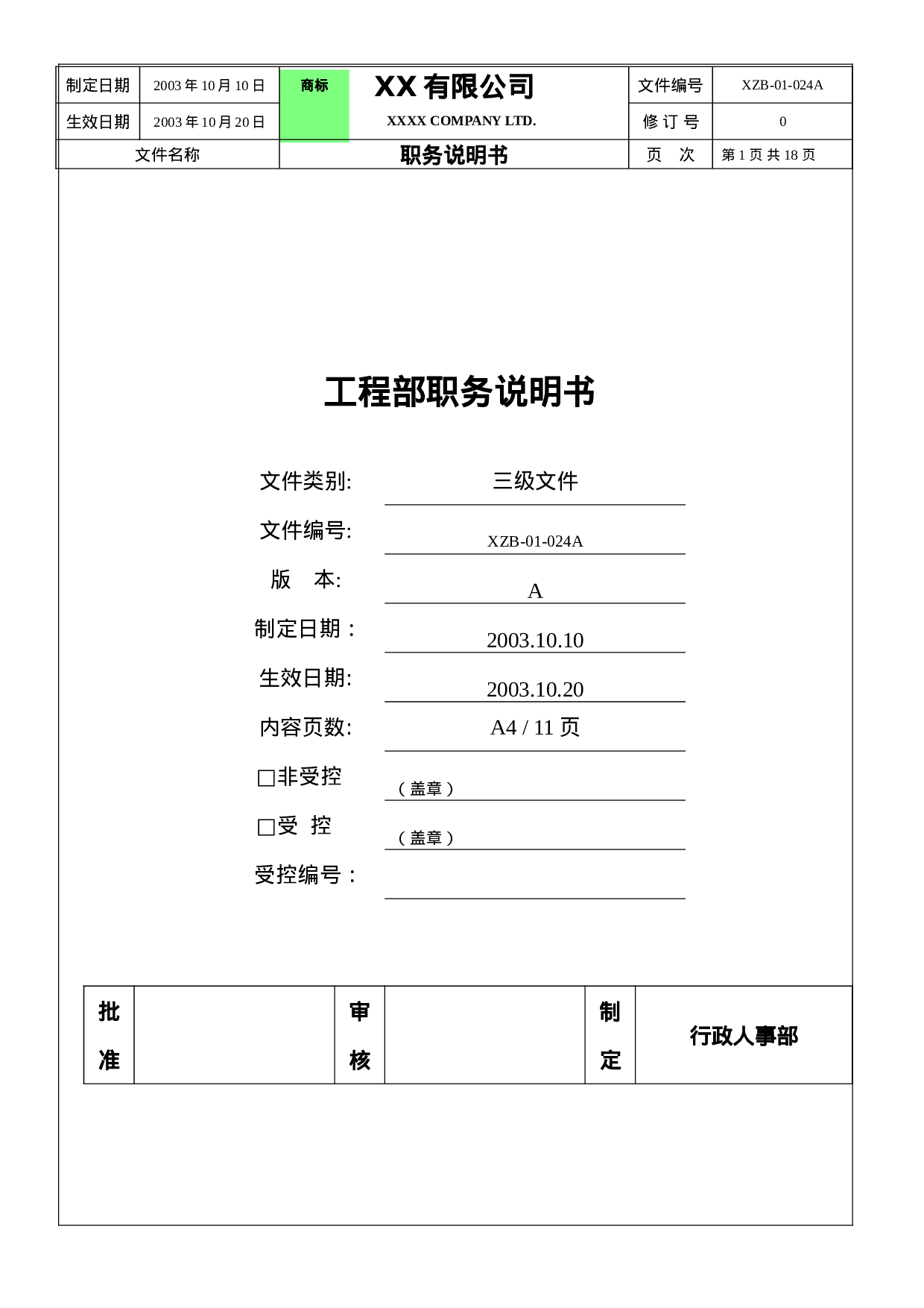 工程部职务说明书.doc 第1页