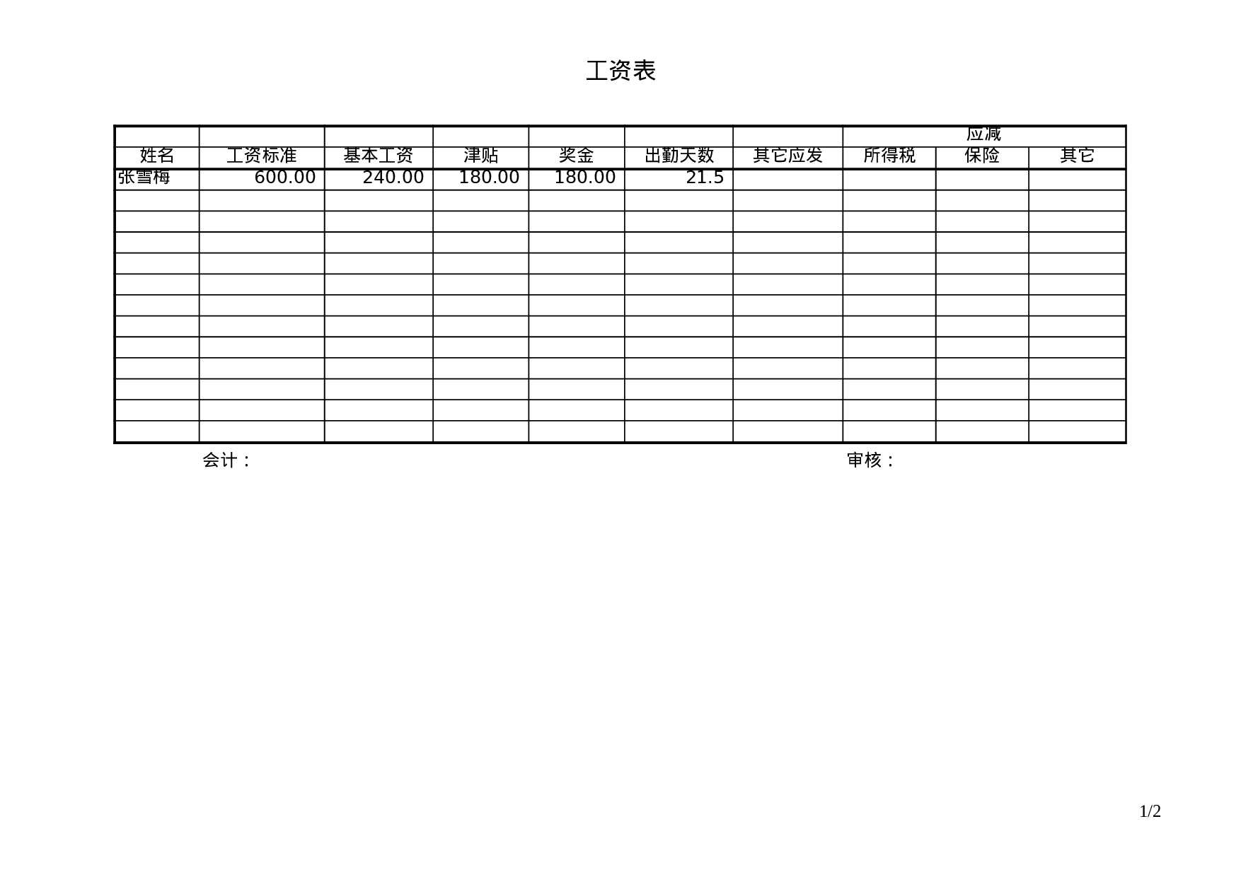 工资表.xls 第1页