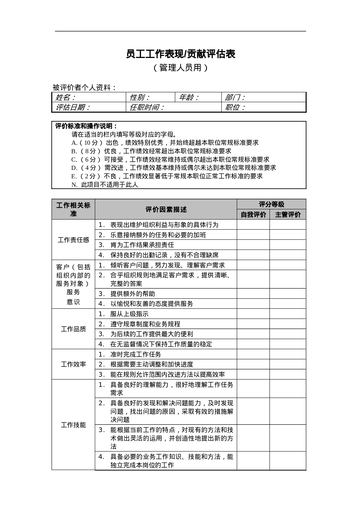 管理人员-表现&贡献评估表.doc 第1页