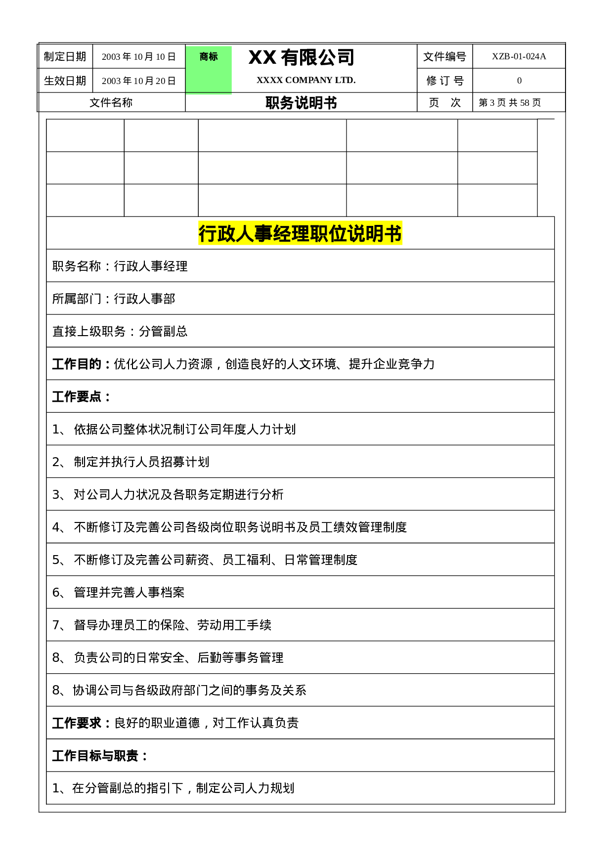 行政人事部职务说明书.doc 第3页