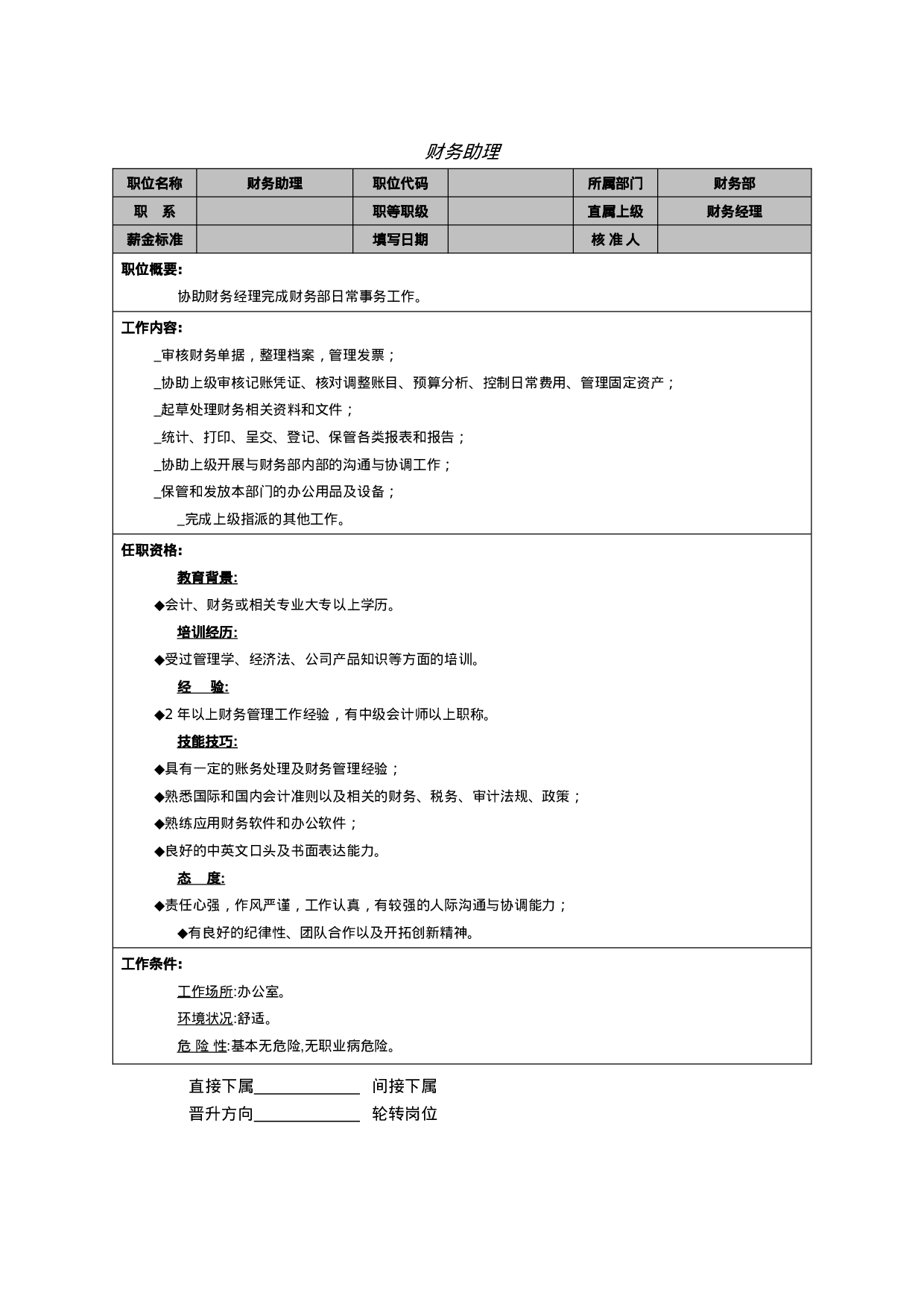 财务助理职能说明书.doc 第1页