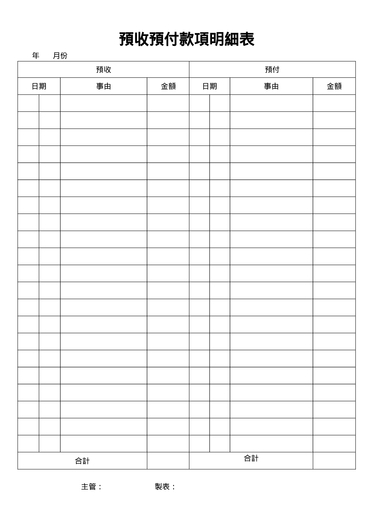 预收预付款项明细表.doc 第1页