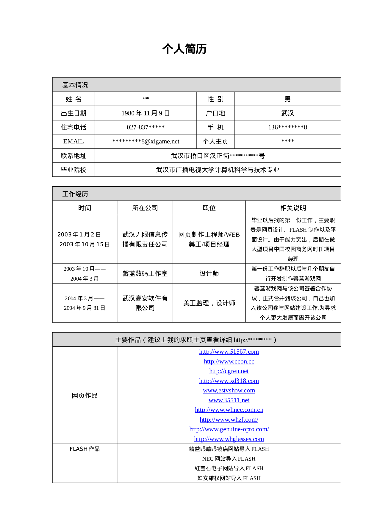 简历计算机科学与技术专业260.doc 第1页