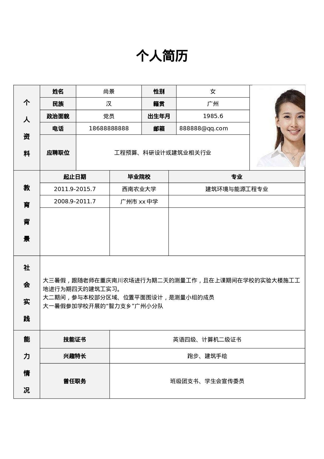 表格简历设计1863.doc 第1页