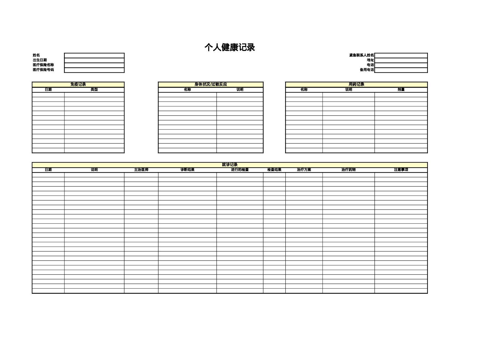 个人健康记录.xls 第1页