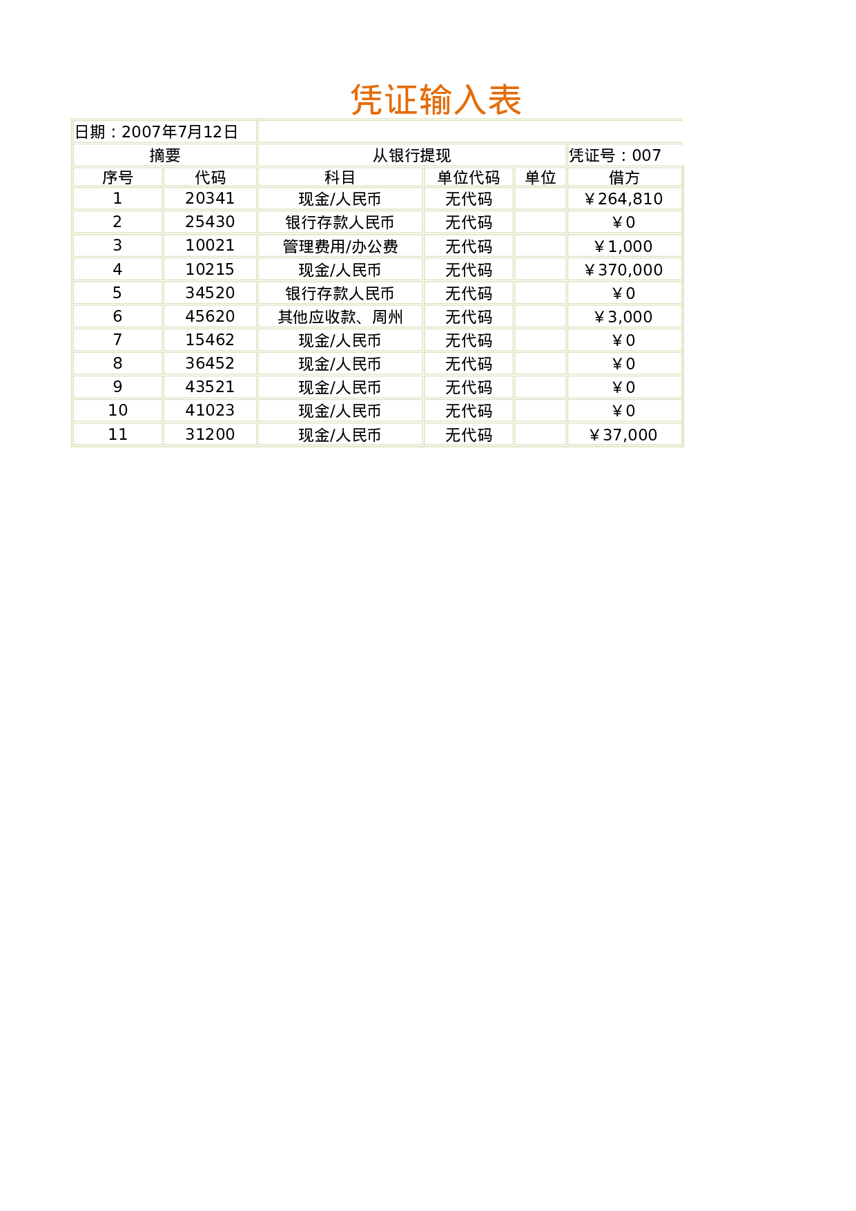 凭证记录表.xlsx 第1页