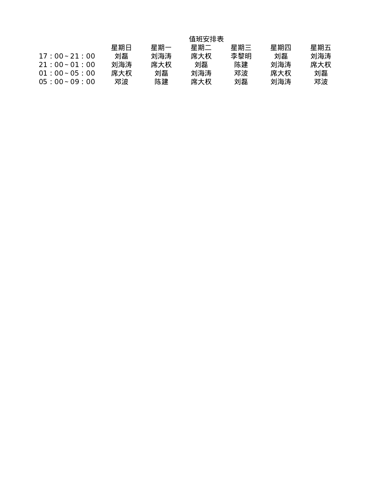 值班安排表.xls 第1页