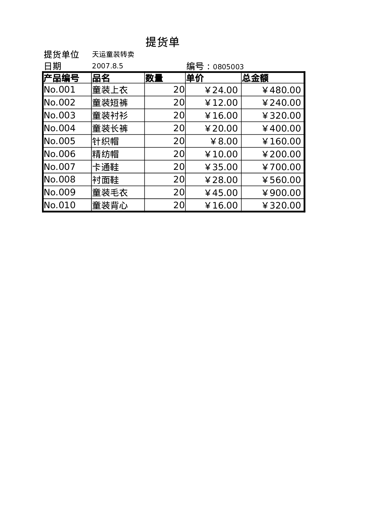 提货单.xlsx 第1页