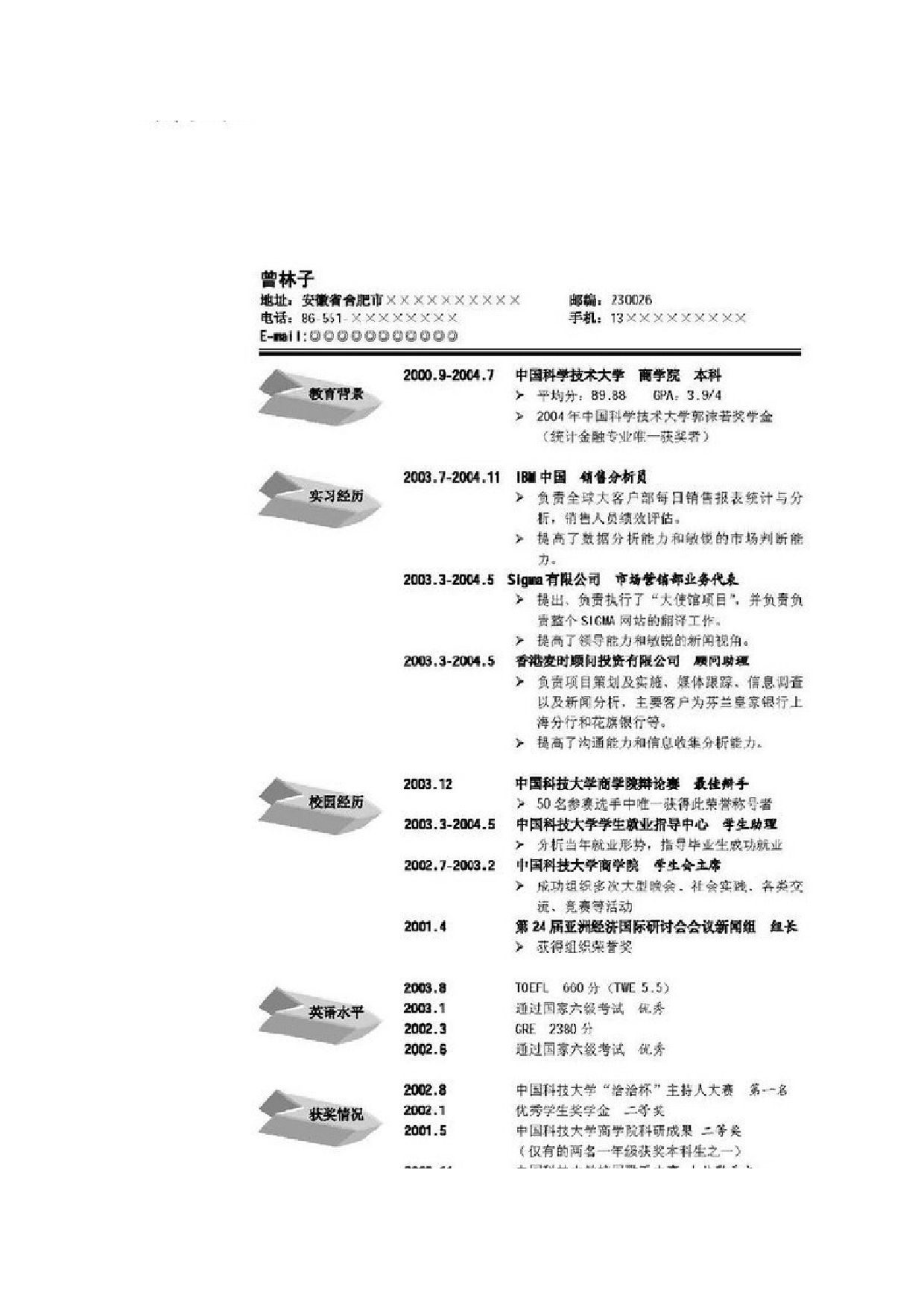 让世界500强心动的简历13份.doc 第6页