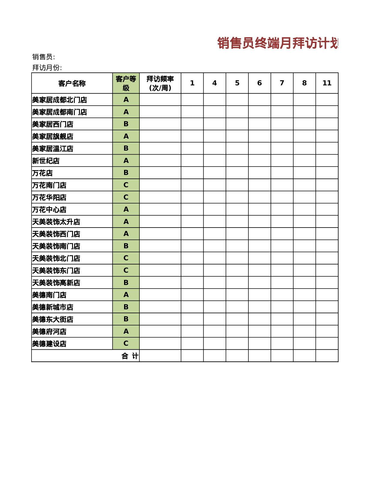 销售员终端月拜访计划表.xlsx 第1页