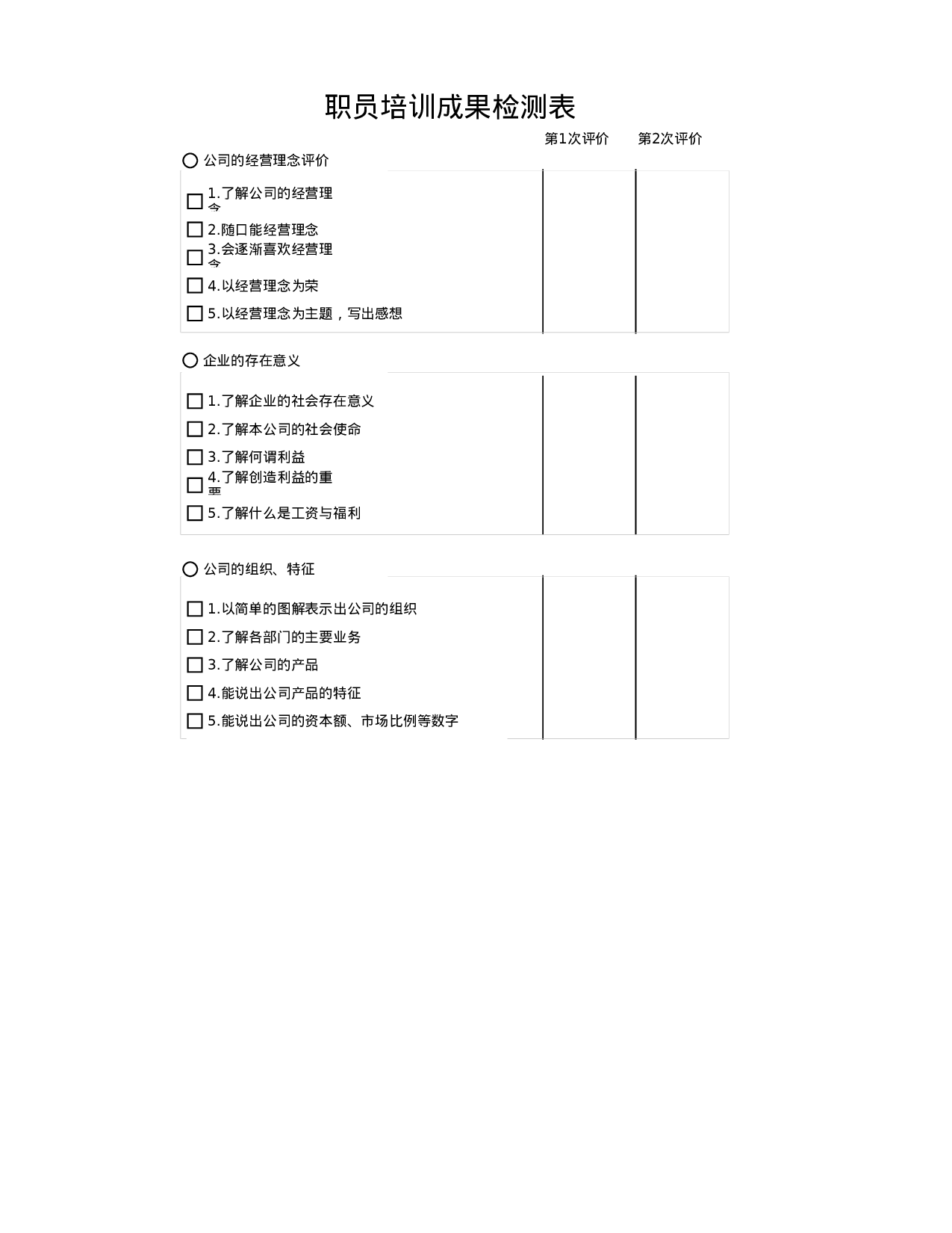 职员培训成果检测表.xlsx 第1页