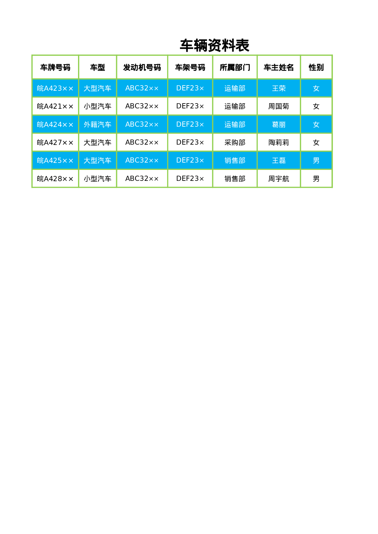 车辆资料表.xlsx 第1页