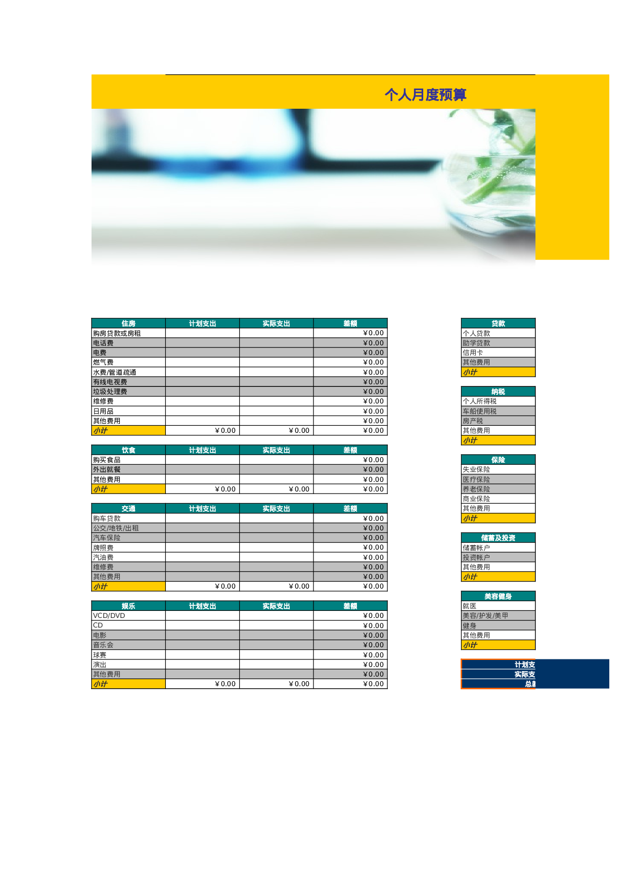 个人月度预算财务表.xls 第1页