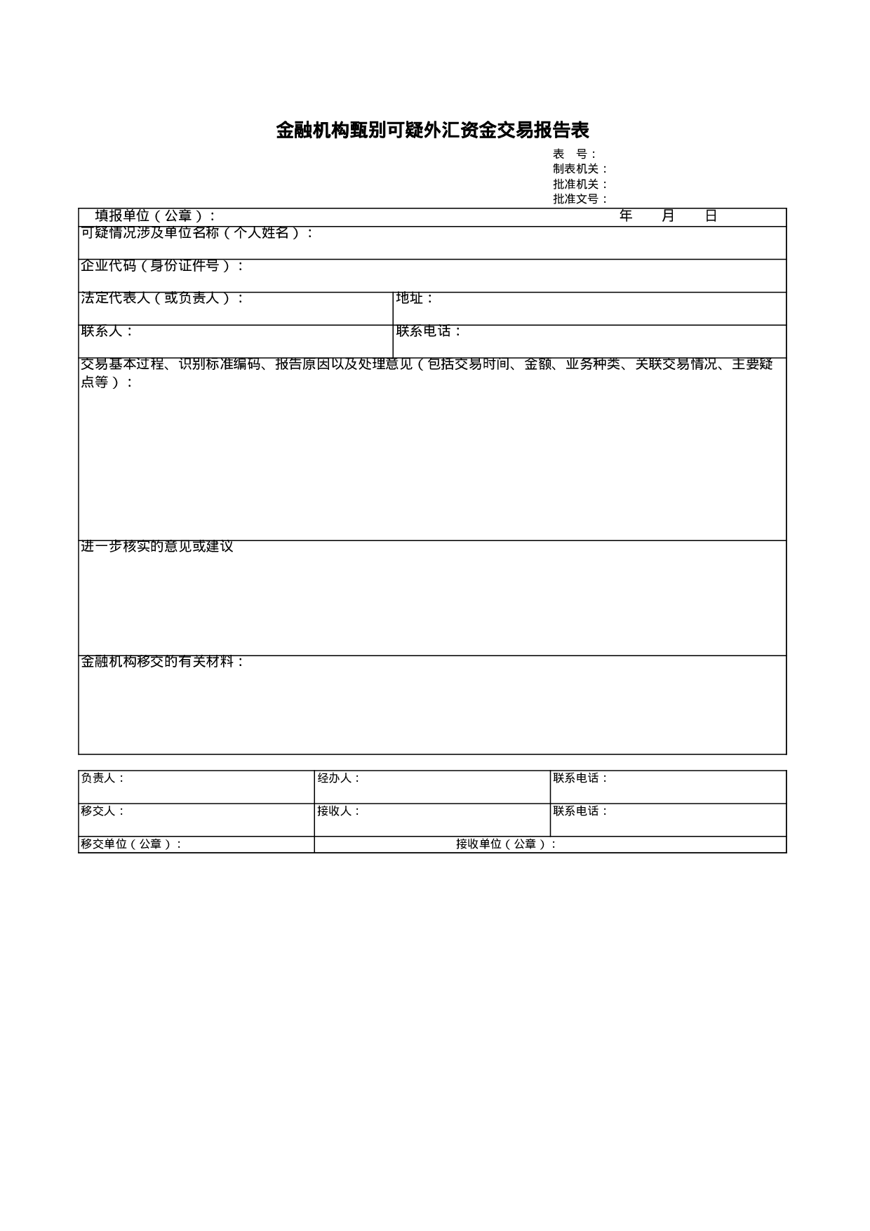 金融机构甄别可疑外汇资金交易报告表.xls 第1页