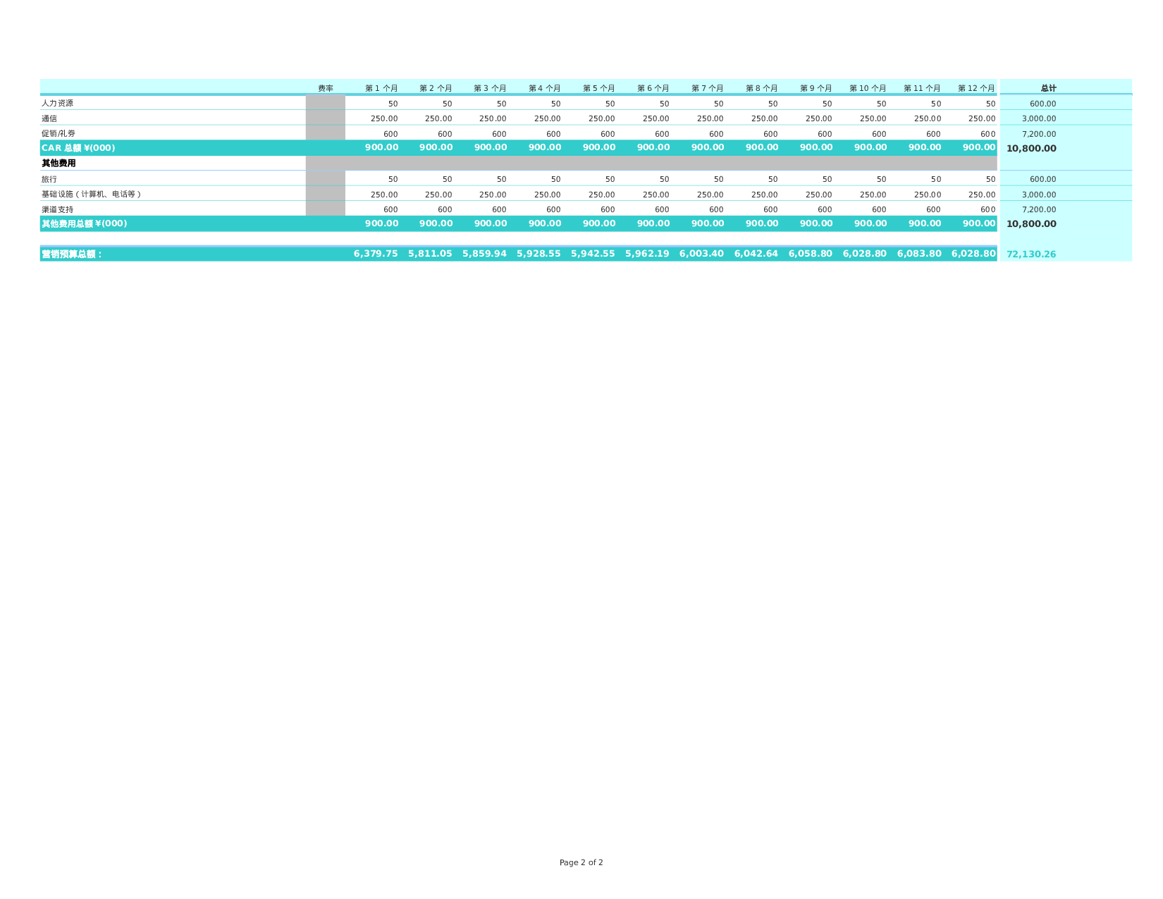 渠道市场营销预算表.xls 第2页