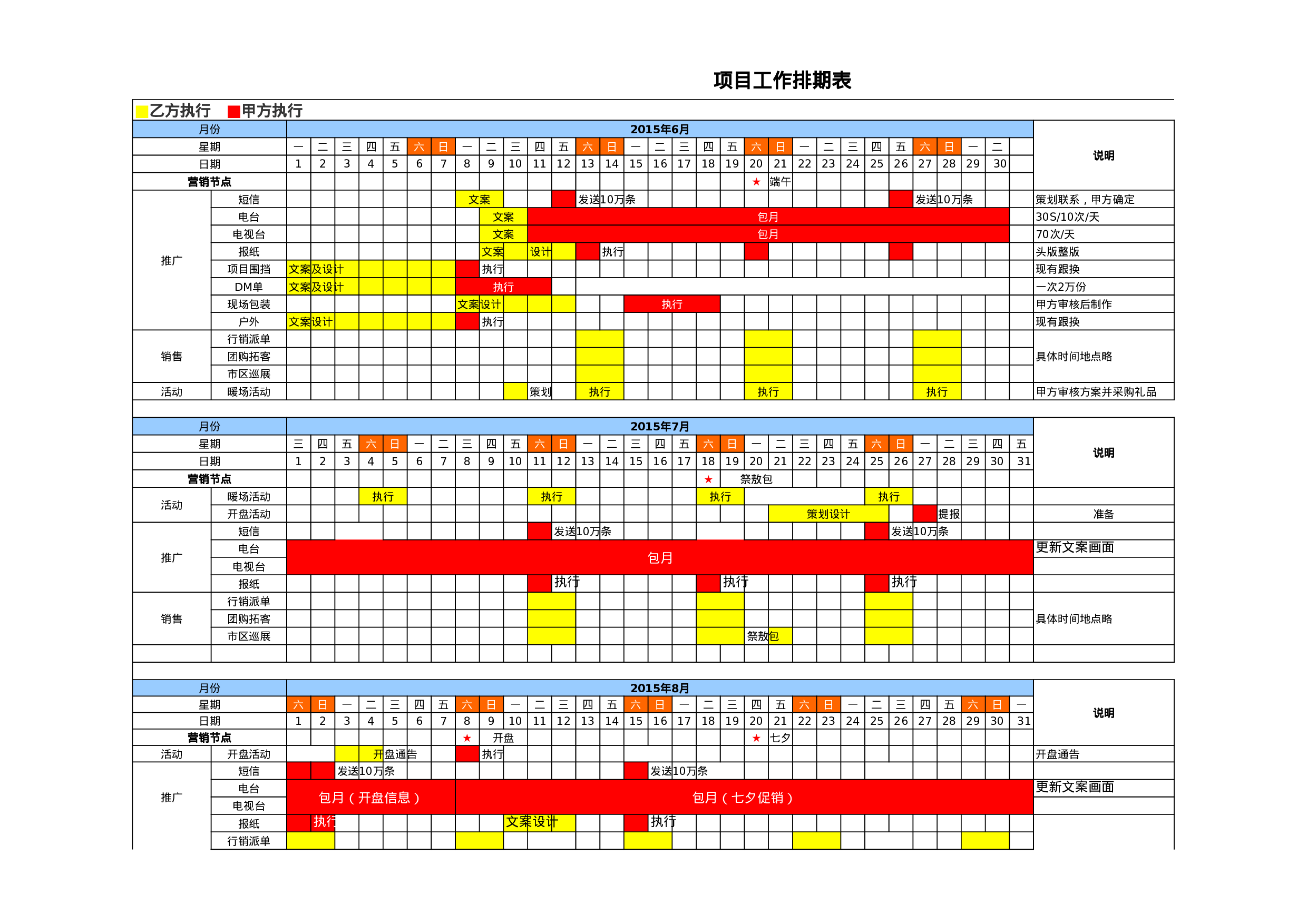 项目季度工作排期表.xls 第1页