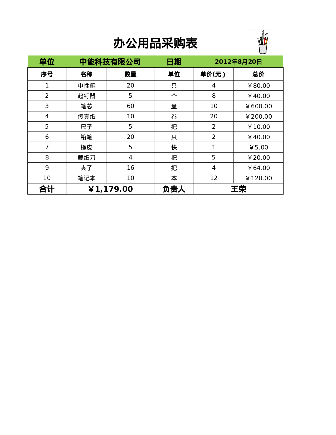 办公用品采购表.xlsx 第1页