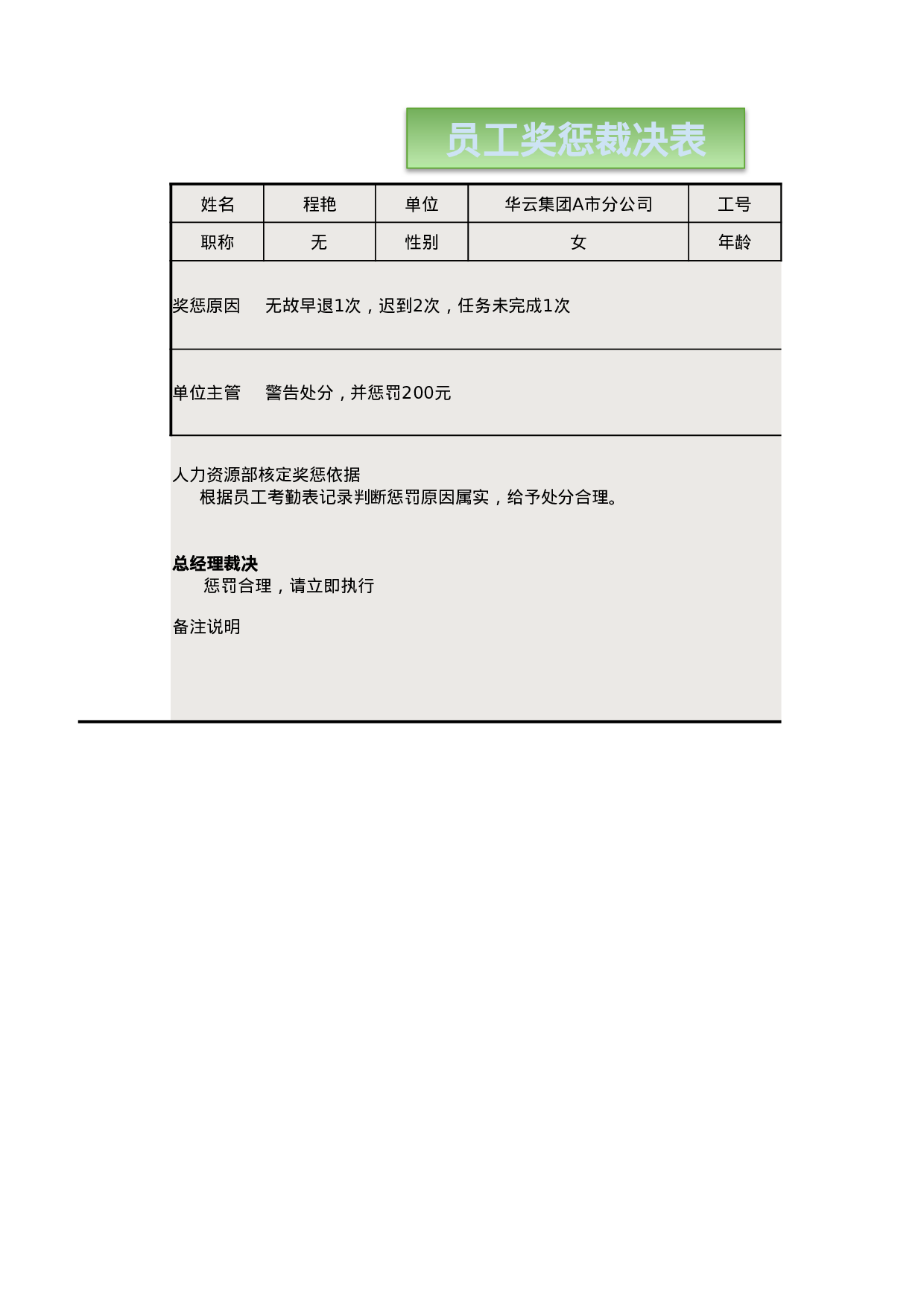 员工奖惩裁决表.xlsx 第1页