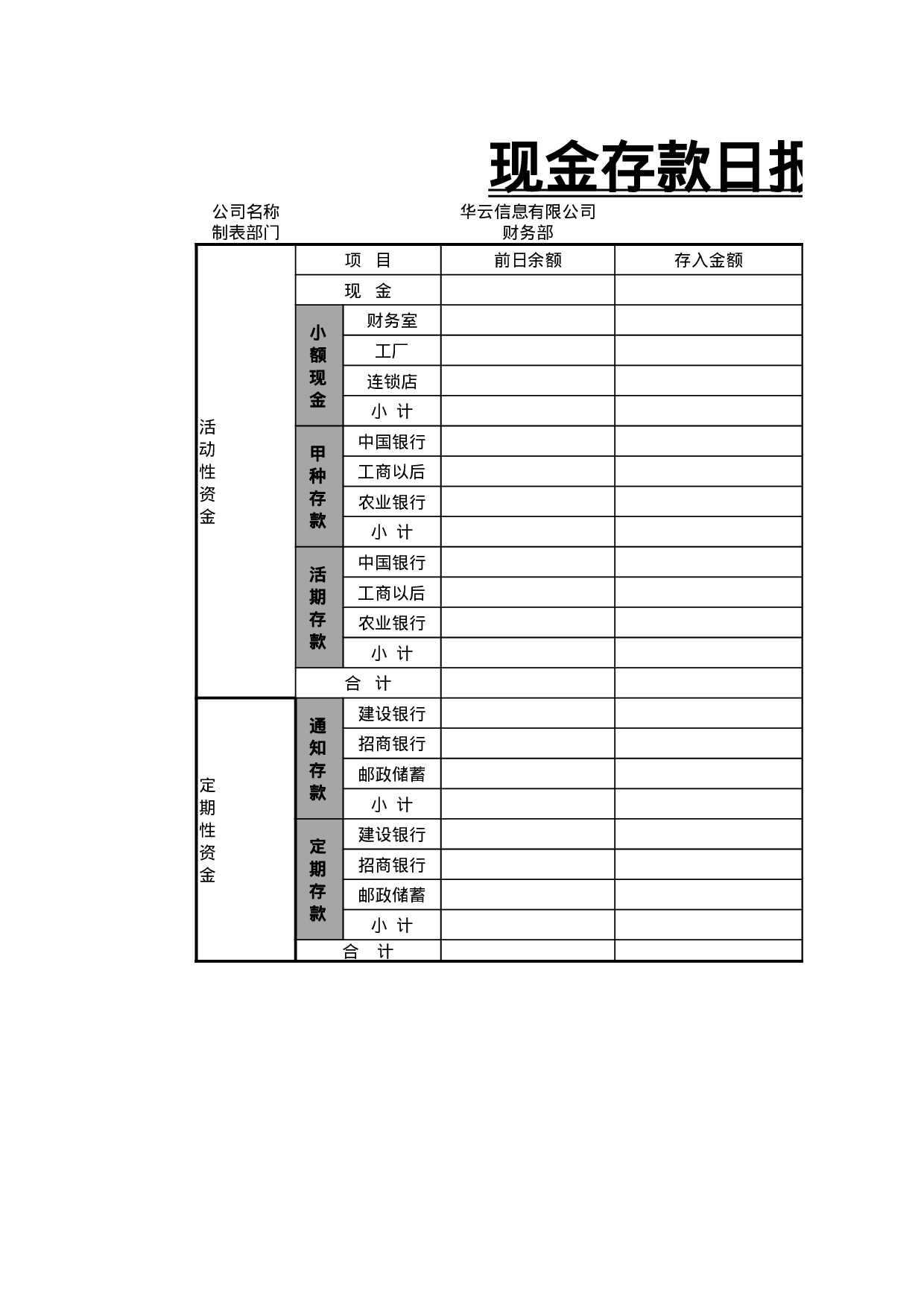 现金存款日报表.xlsx 第1页