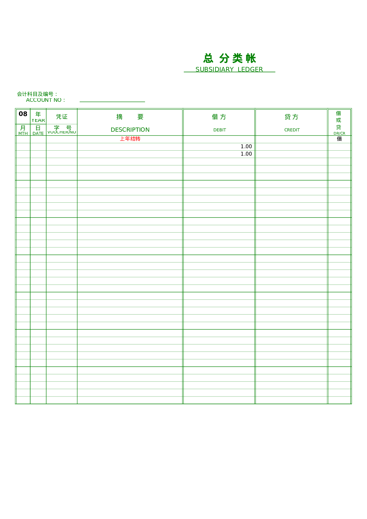 账页模板（总分类账明细分类账原材料物资进销存多栏式明细账页记账凭证）.xls 第4页