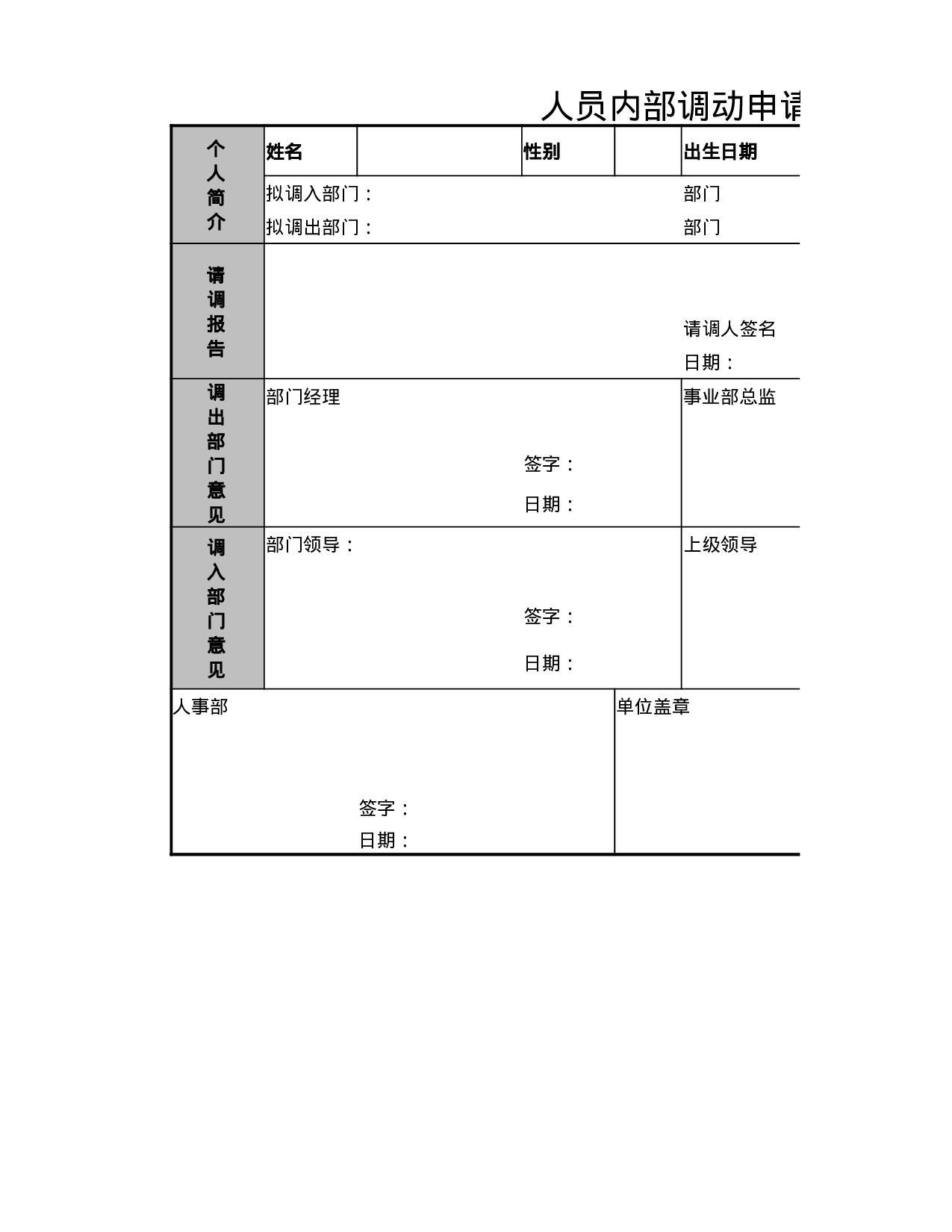 人员内部调动申请表.xlsx 第1页
