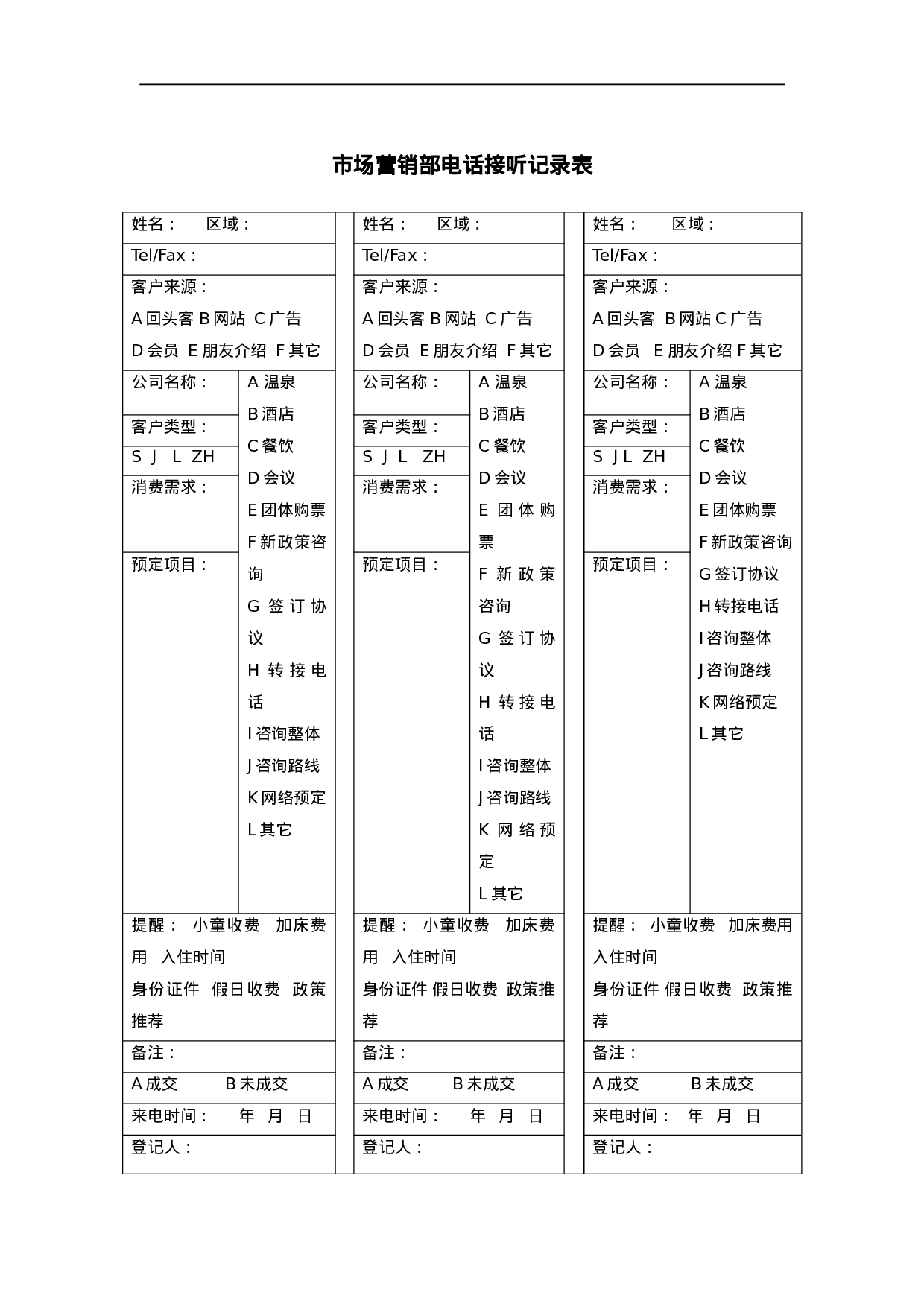 市场营销部各类表格.doc 第1页