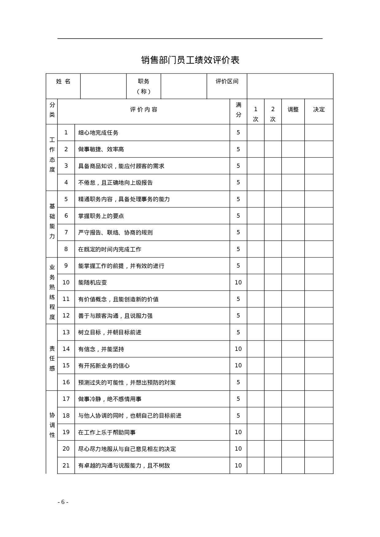 公司绩效考核表格大全 10页.doc 第6页