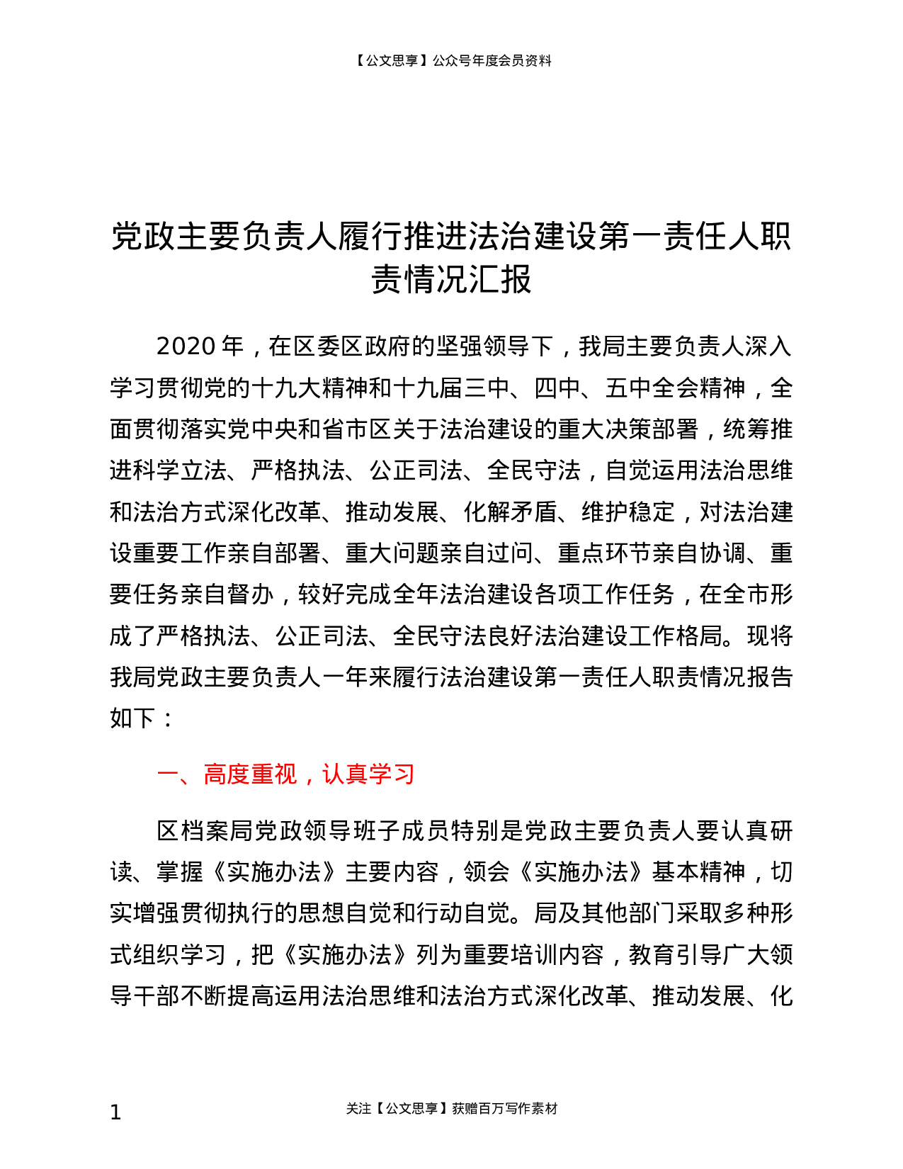 20279【党政主要负责人履行推进法治建设第一责任人职责情况汇报.docx 第1页