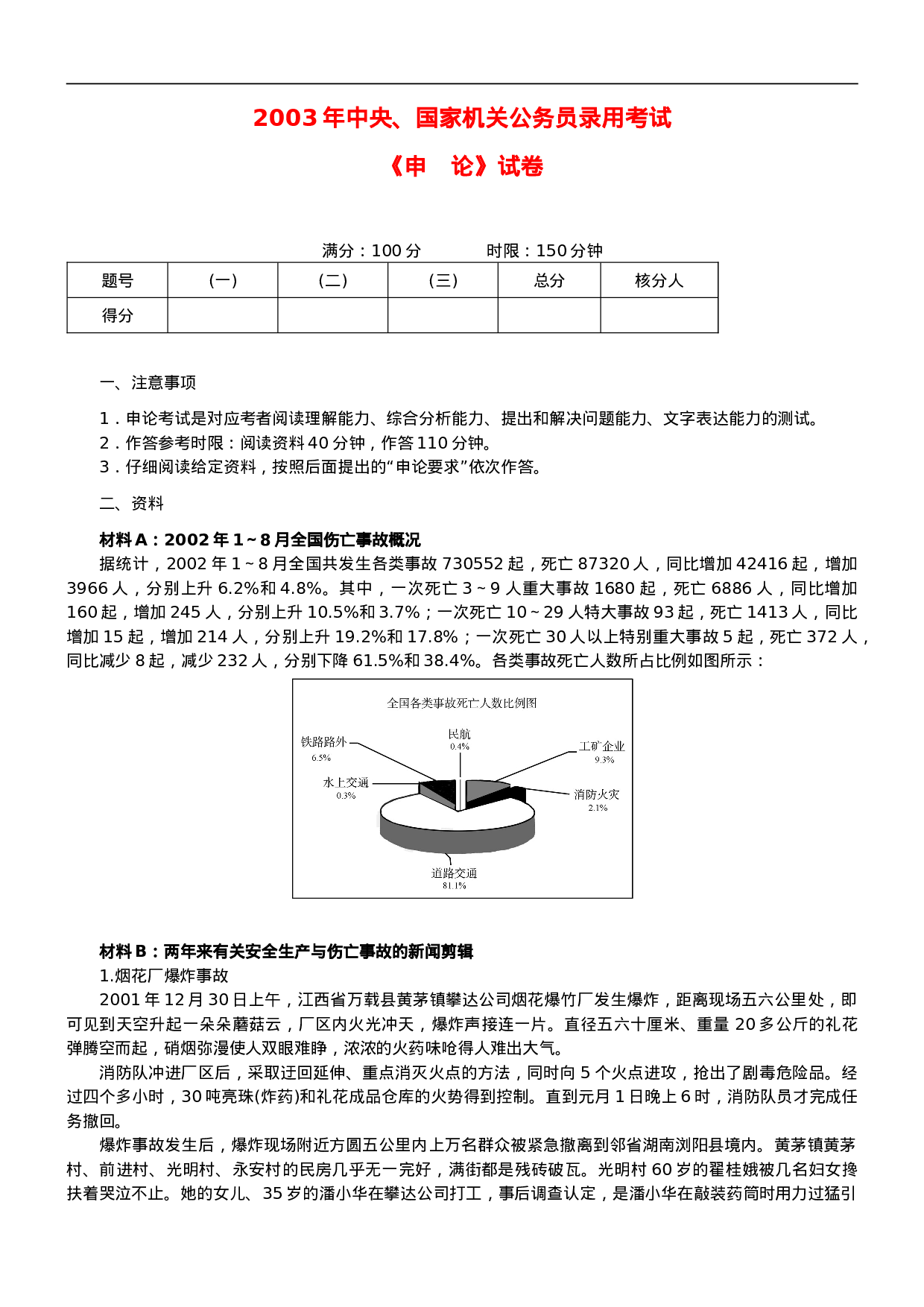 考公2003年国考申论真题及参考答案70.doc 第1页