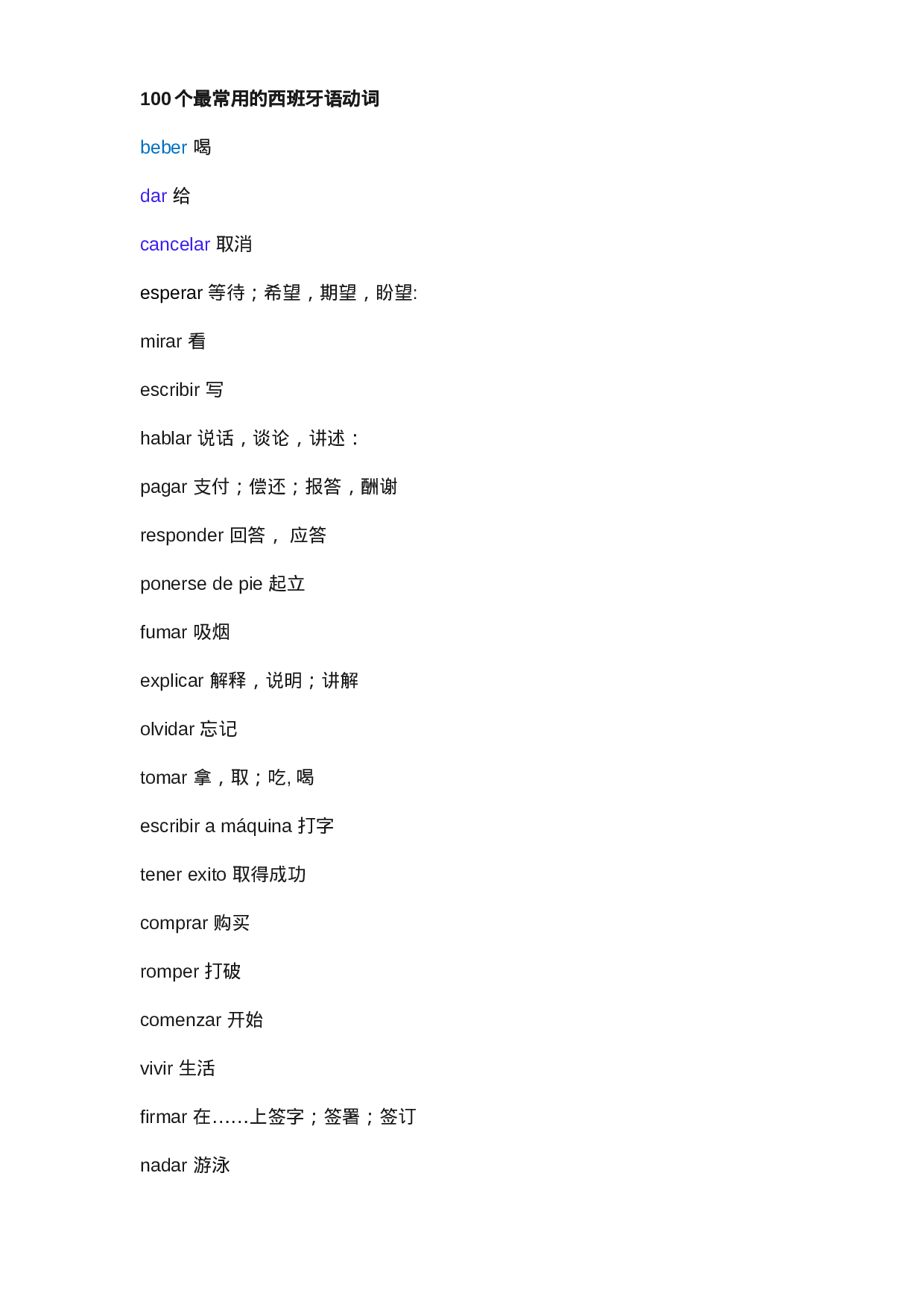 100个最常用的西班牙语动词.docx 第1页