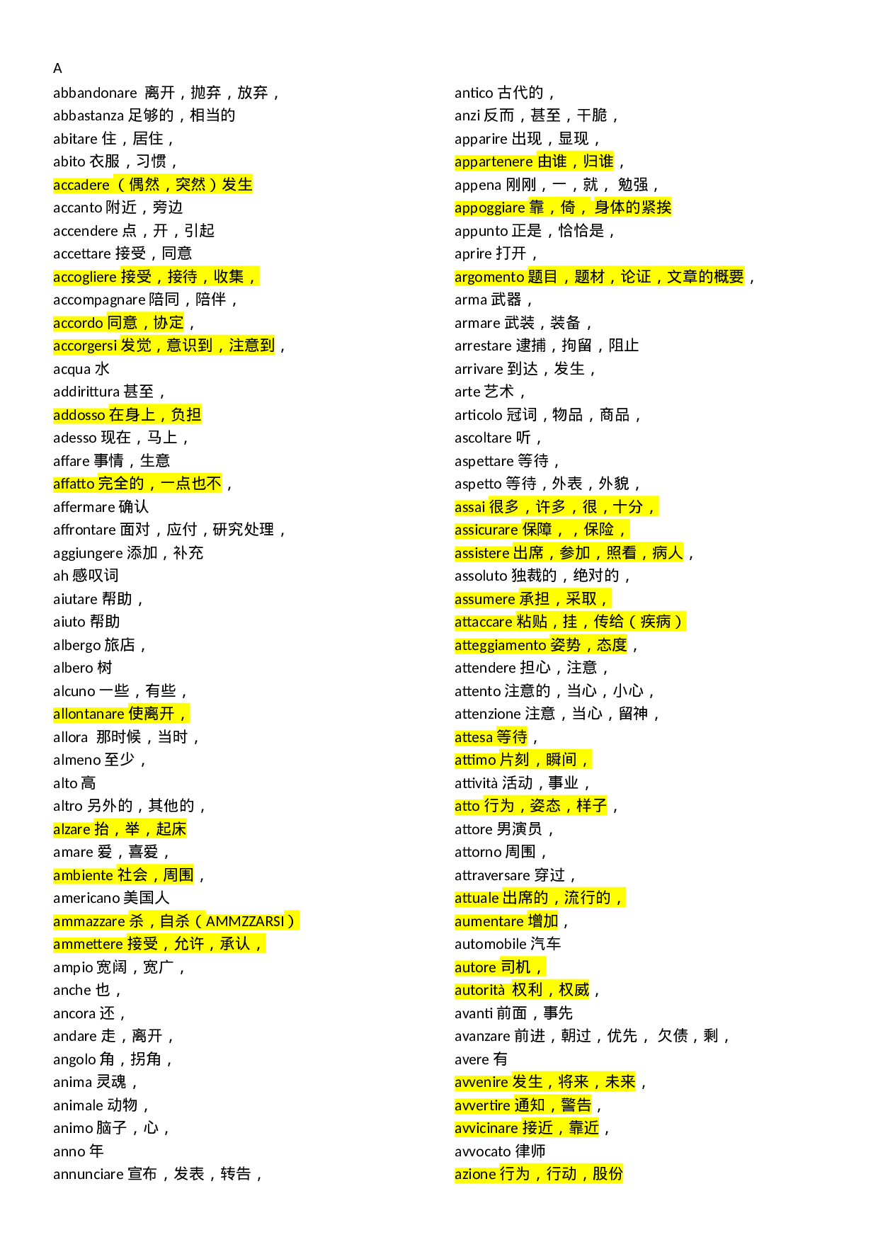 1000个意大利语常用单词及注解.doc 第1页