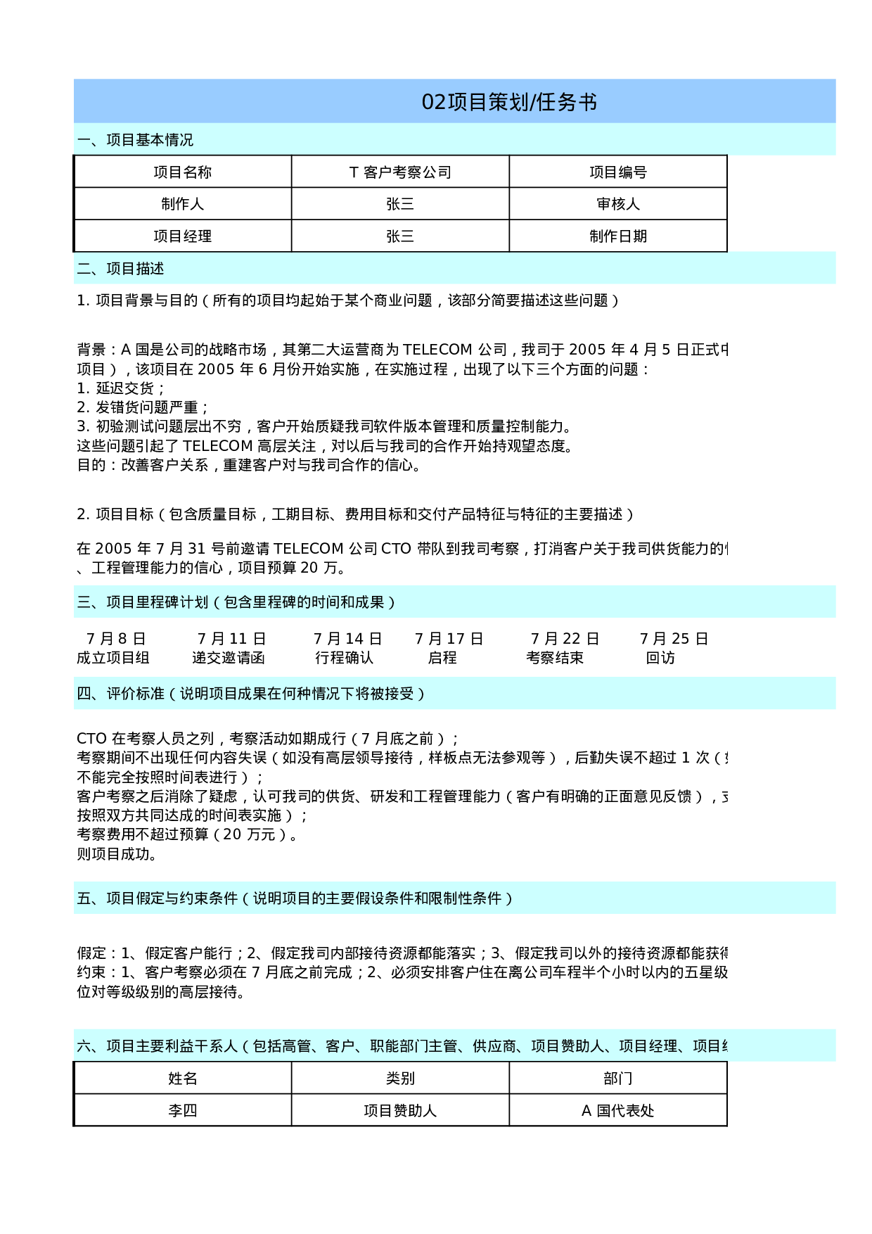 华为项目管理10大模板(可直接套用).xls 第4页