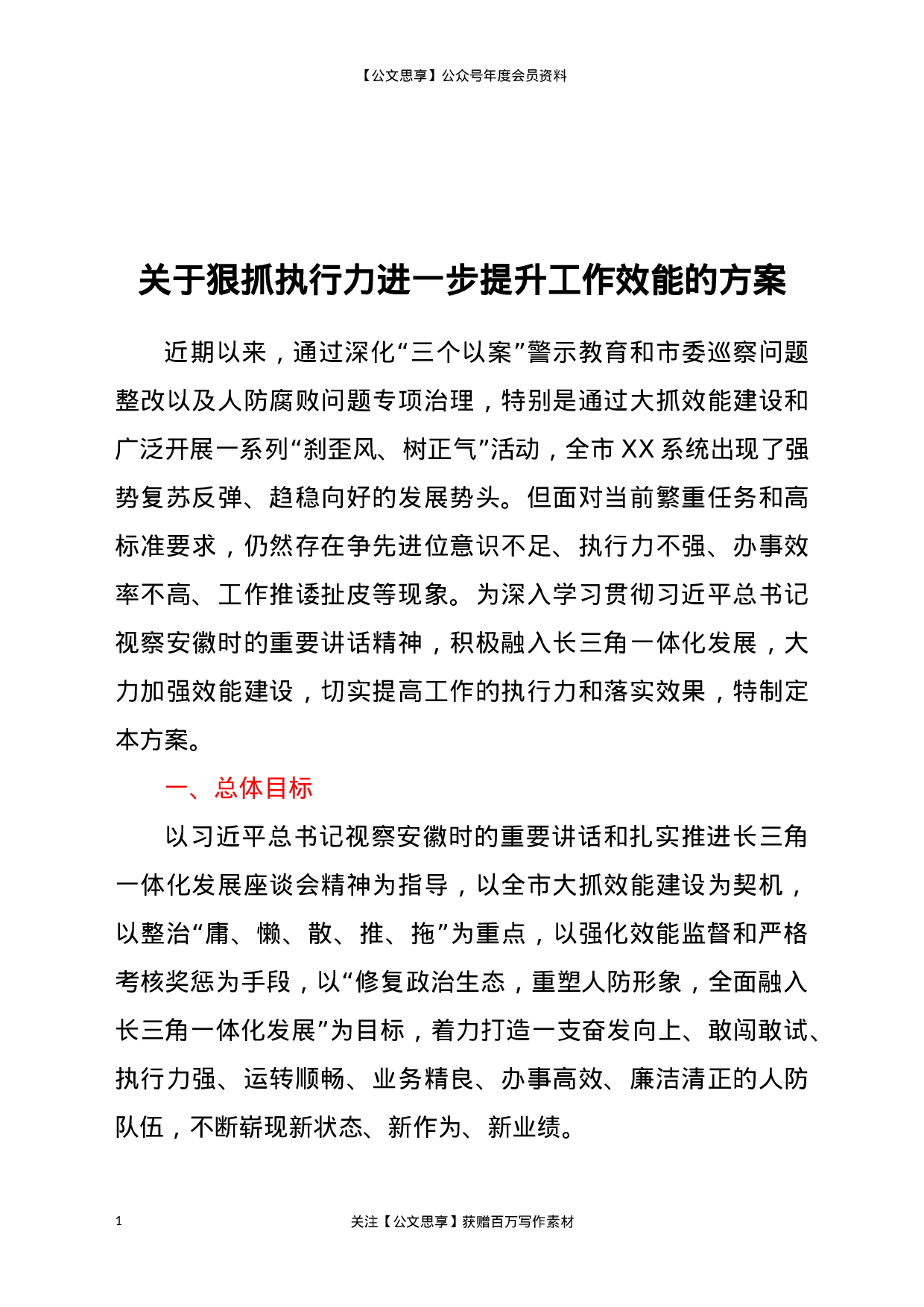 关于狠抓执行力进一步提升工作效能的方案.docx 第1页