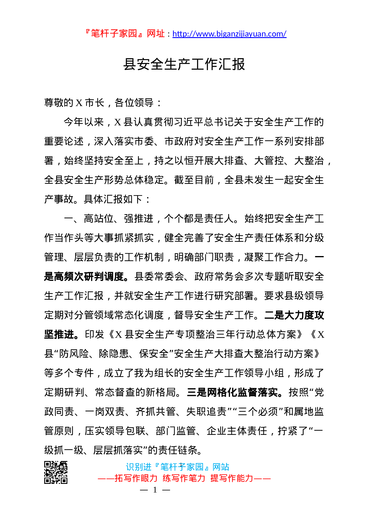 14272【县长在全市安全生产调度会上的汇报.docx 第1页