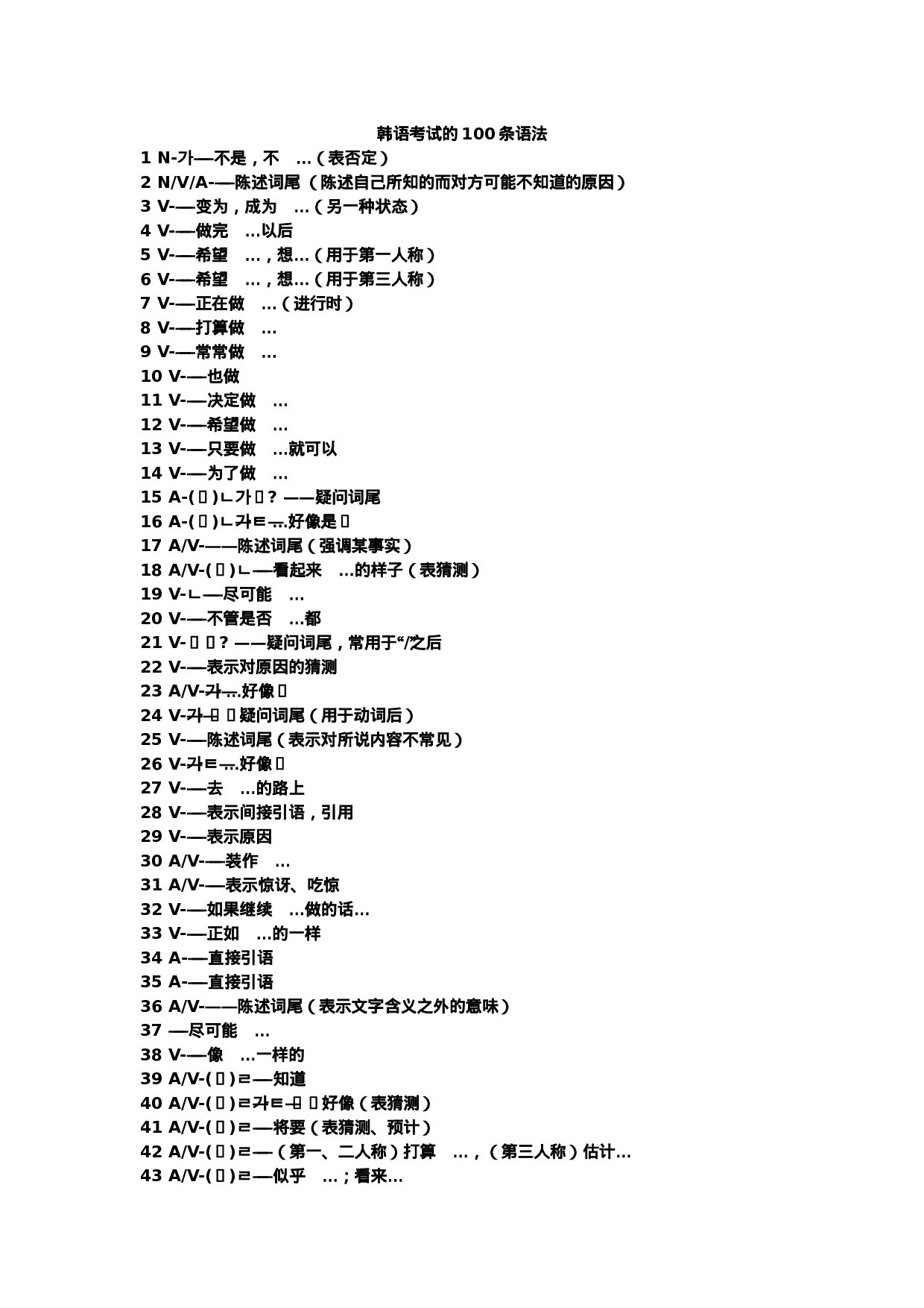 韩语考试的100条语法.doc 第1页