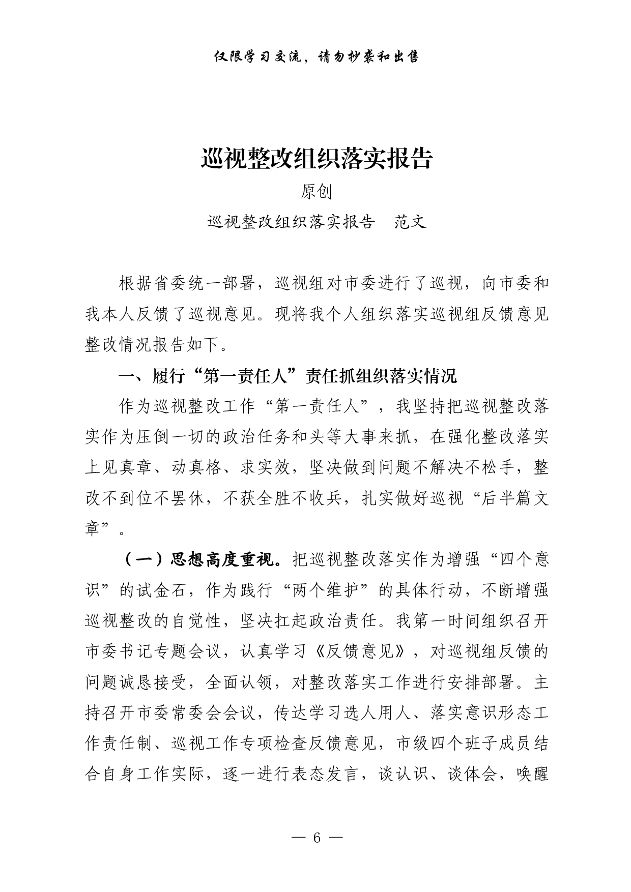 0305最全！巡视整改主持词及表态发言 组织落实报告 整改进展情况报告（原创范文，3篇1.6万字）.pdf 第6页