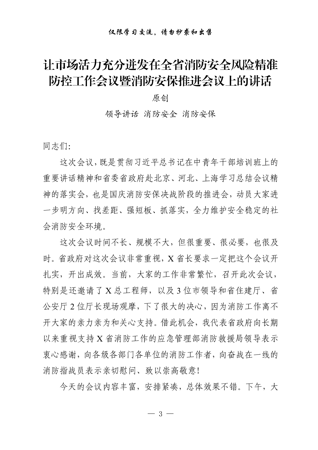 0911最新最全原创，省市区消防安全专题讲话、工作汇报等材料（17篇7.3万字）.pdf 第3页
