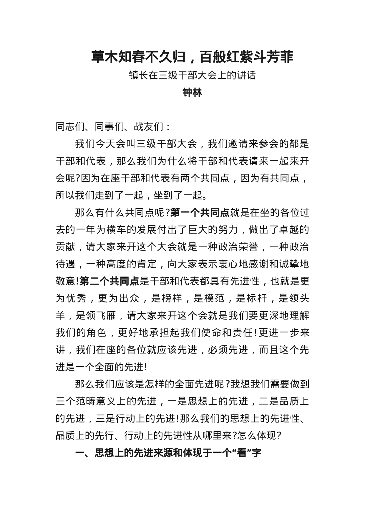 镇长在三级干部大会上的讲话.docx 第1页