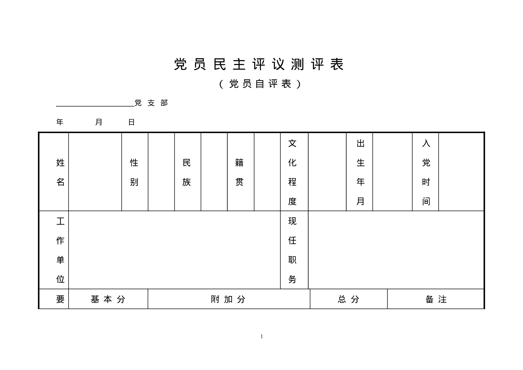 党员民主评议测评表（党员自评表）.doc 第1页