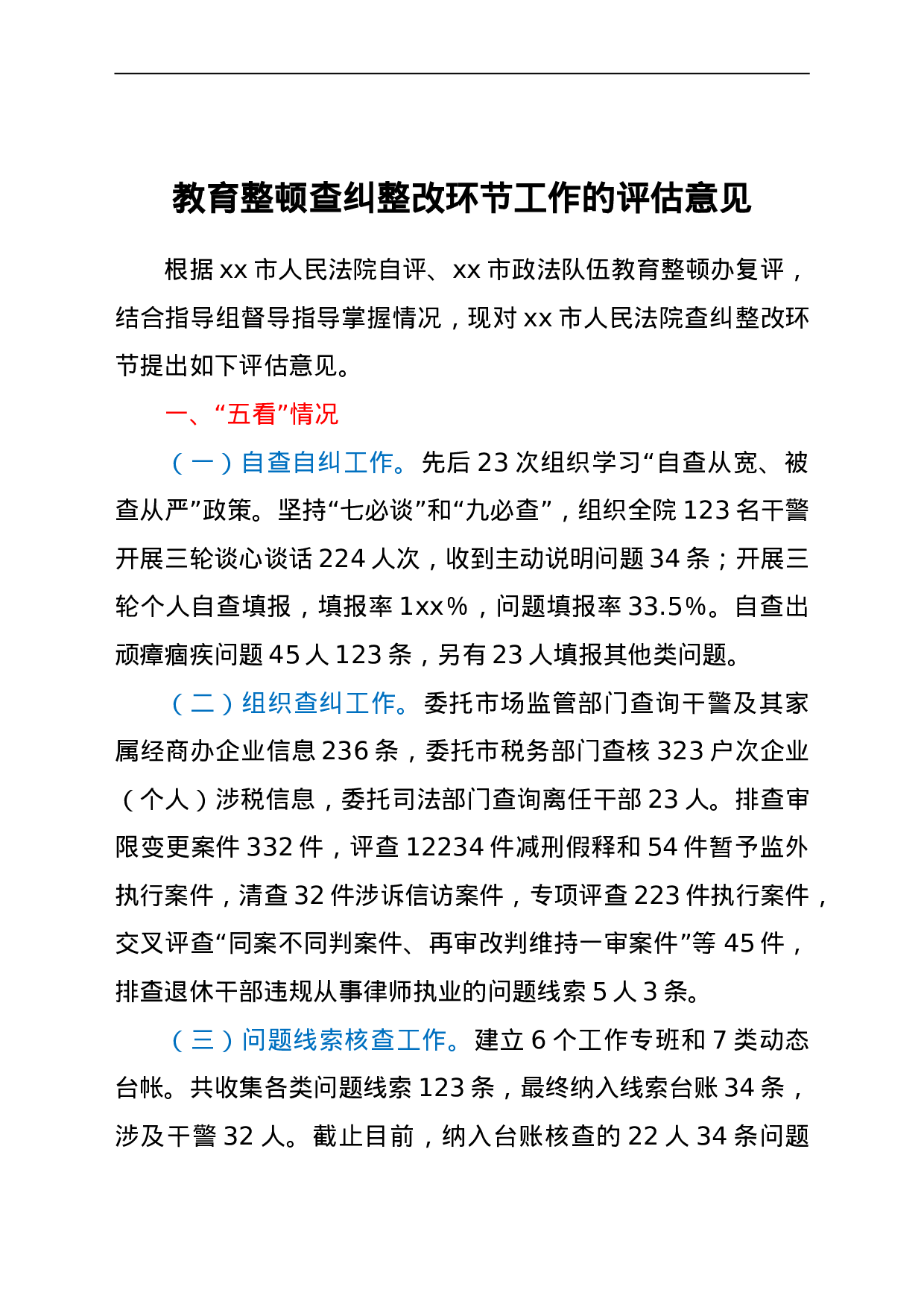 23671政法队伍教育整顿查纠整改环节工作的评估意见.doc 第1页