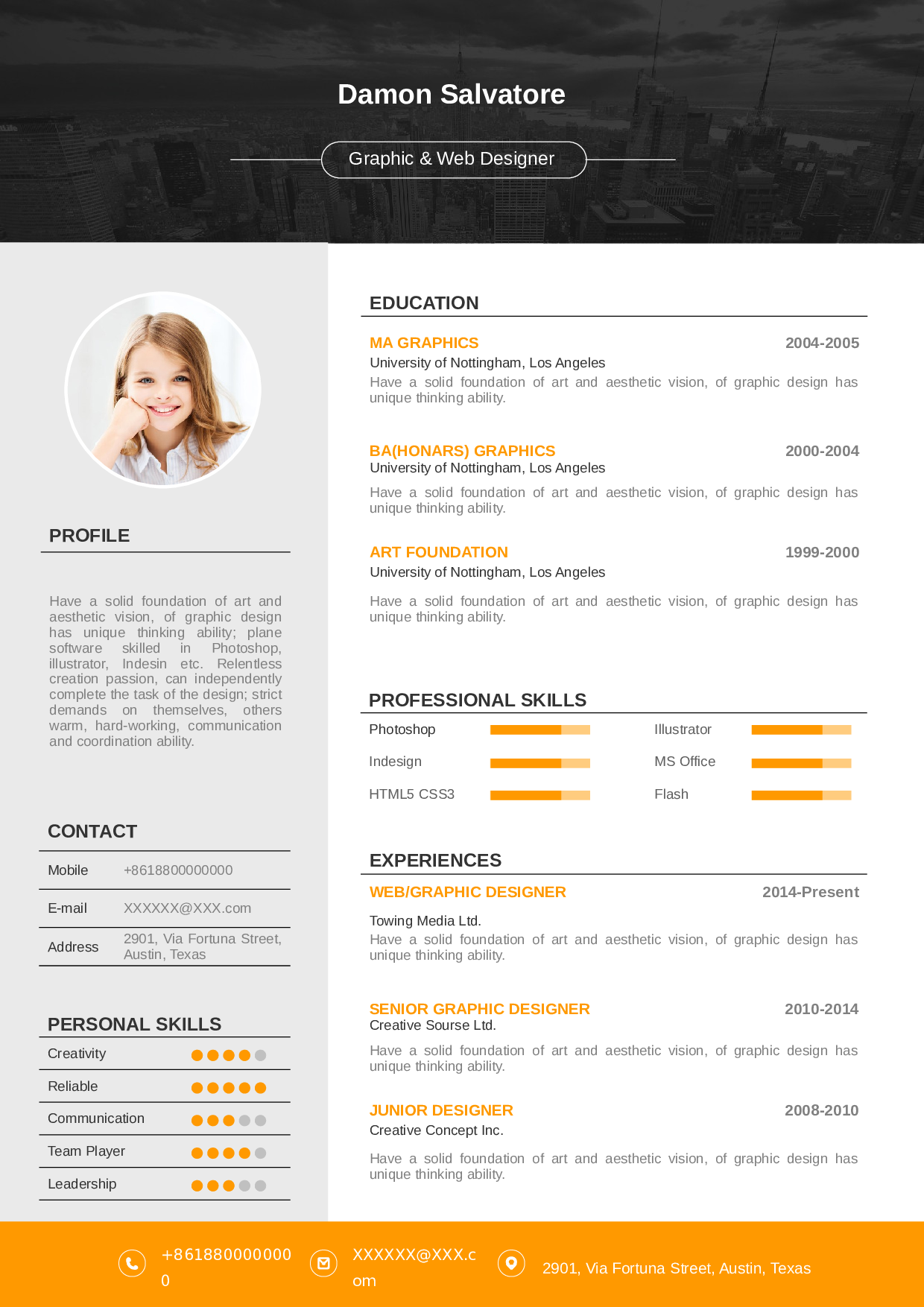 3页式欧美风格精致英文简历（双色可选）.doc 第1页